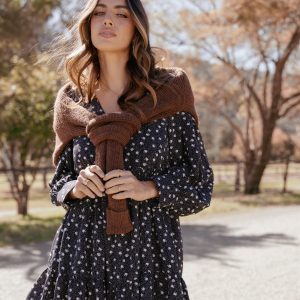 Frankie Long Sleeve Mini Dress - Black Floral