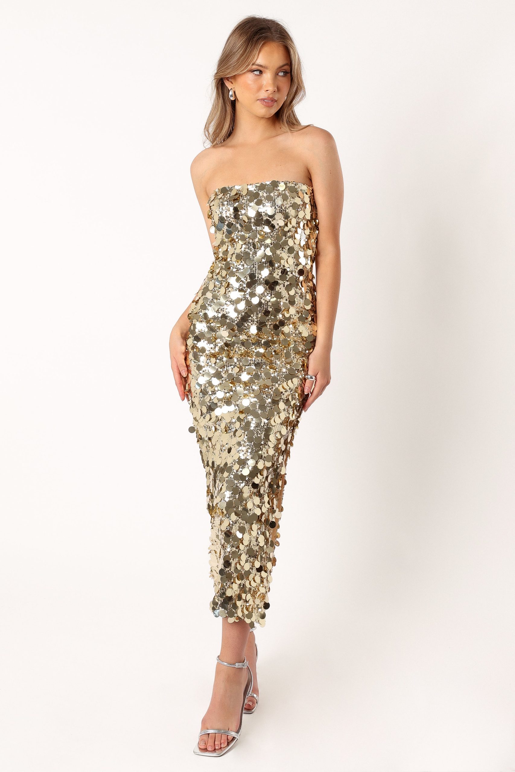Gabourne Strapless Midi Dress - Gold Sequin - Image 3