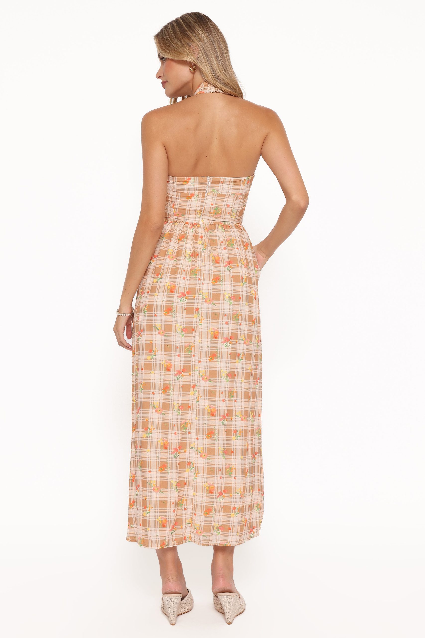 Gemini Halterneck Maxi Dress - Yellow Floral Gingham - Image 5