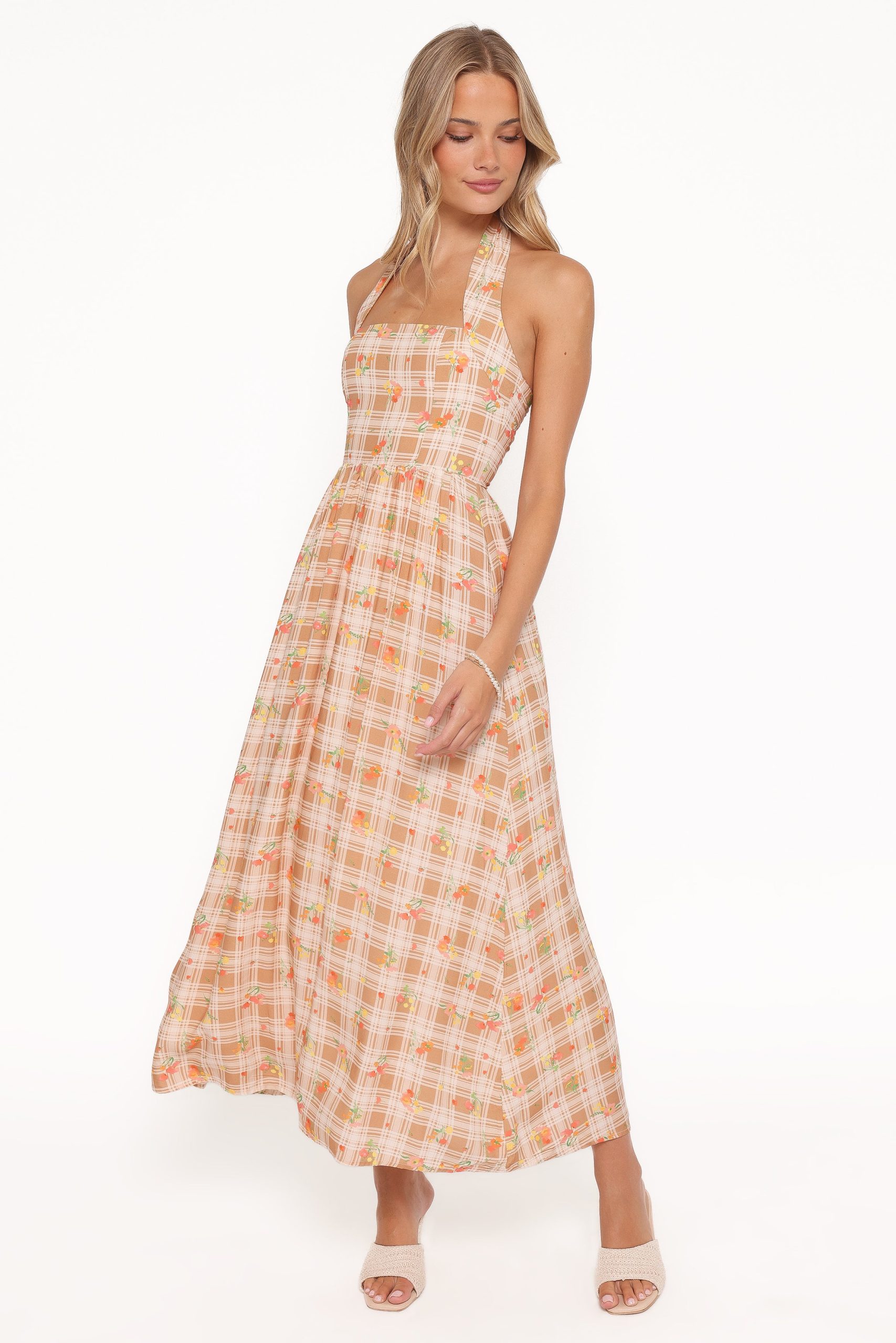 Gemini Halterneck Maxi Dress - Yellow Floral Gingham - Image 6