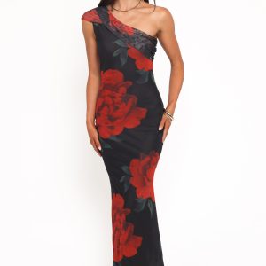 Gerri Off Shoulder Maxi Dress - Black Floral