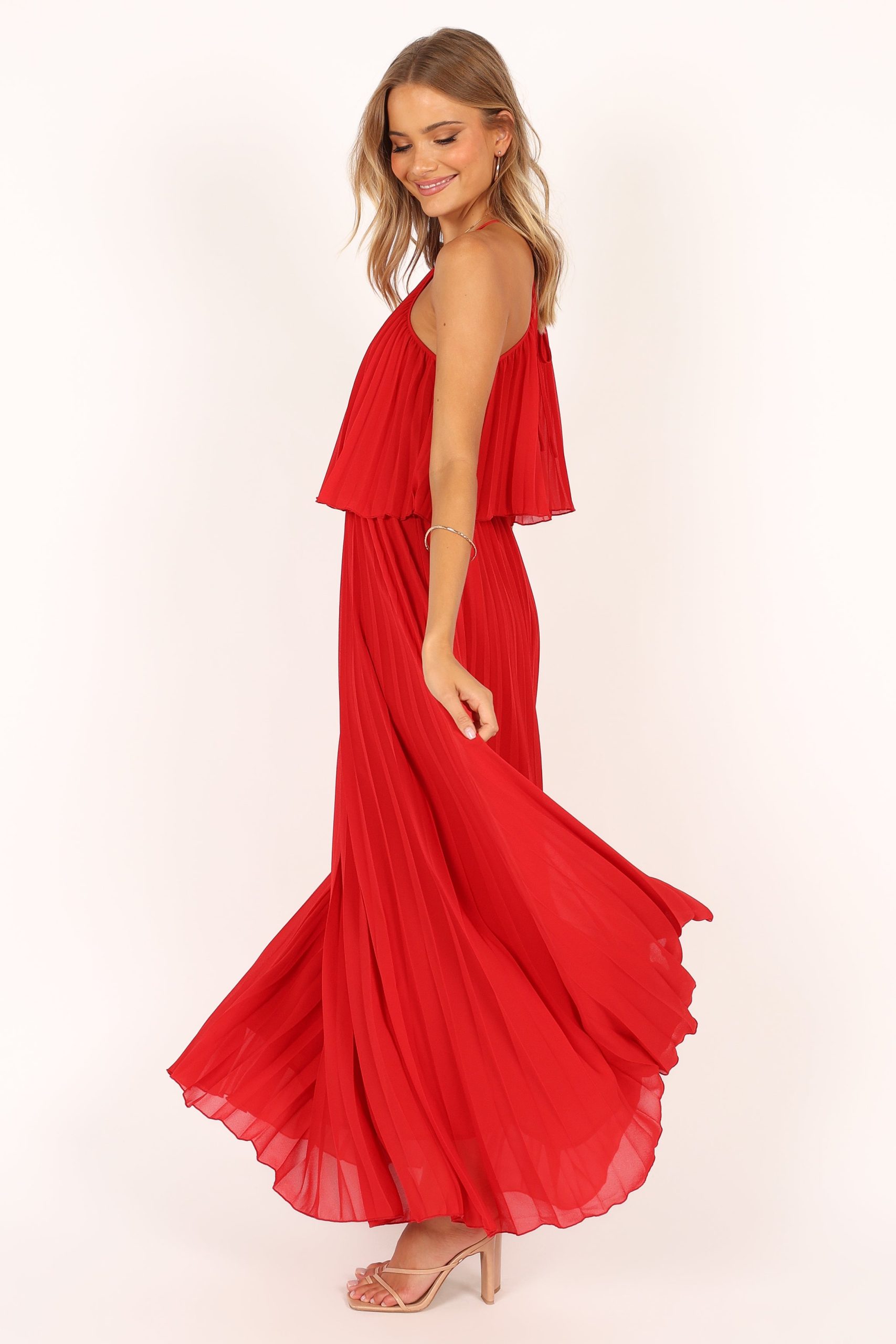 Gia Pleated Halterneck Maxi Dress - Red - Image 6