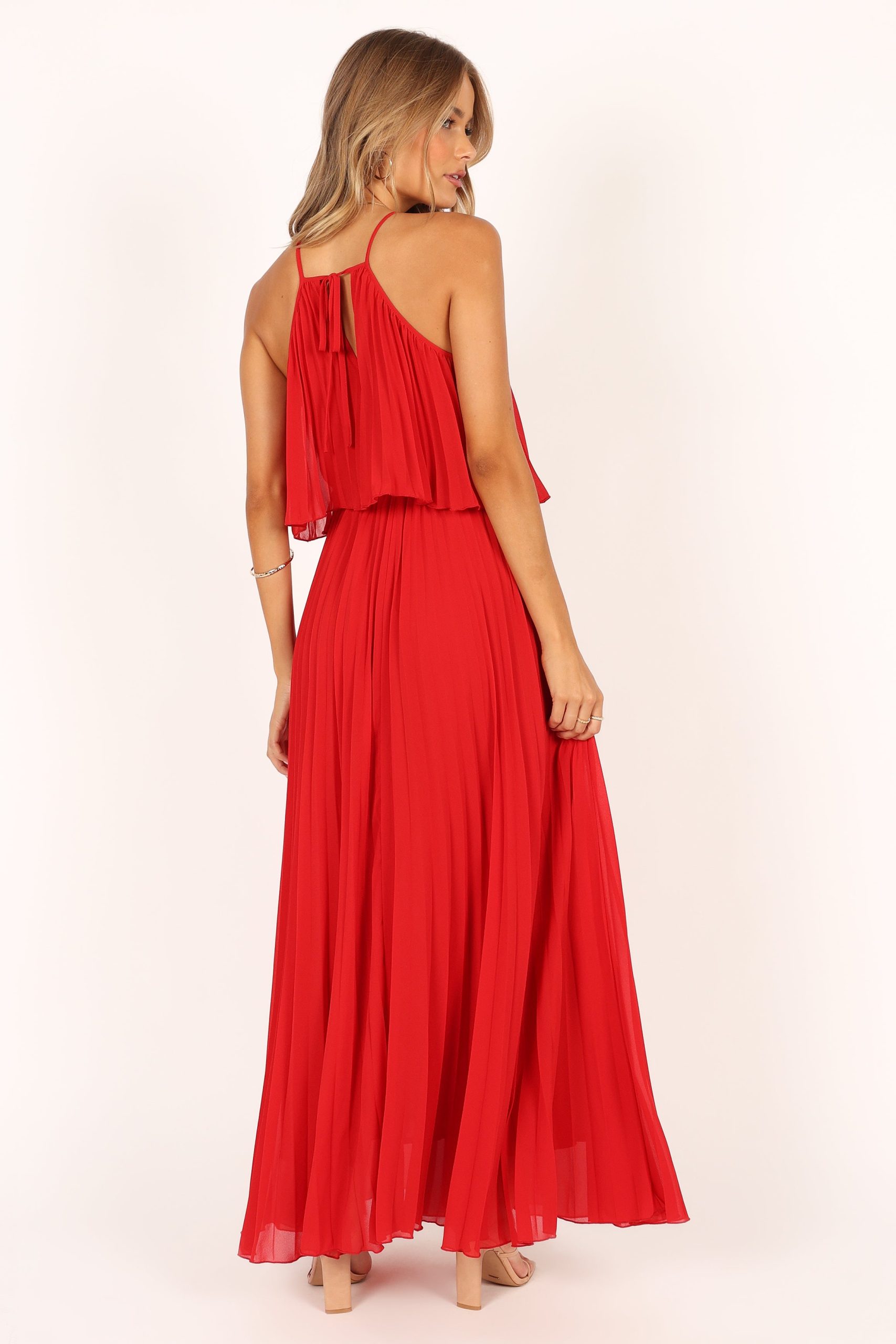 Gia Pleated Halterneck Maxi Dress - Red - Image 7