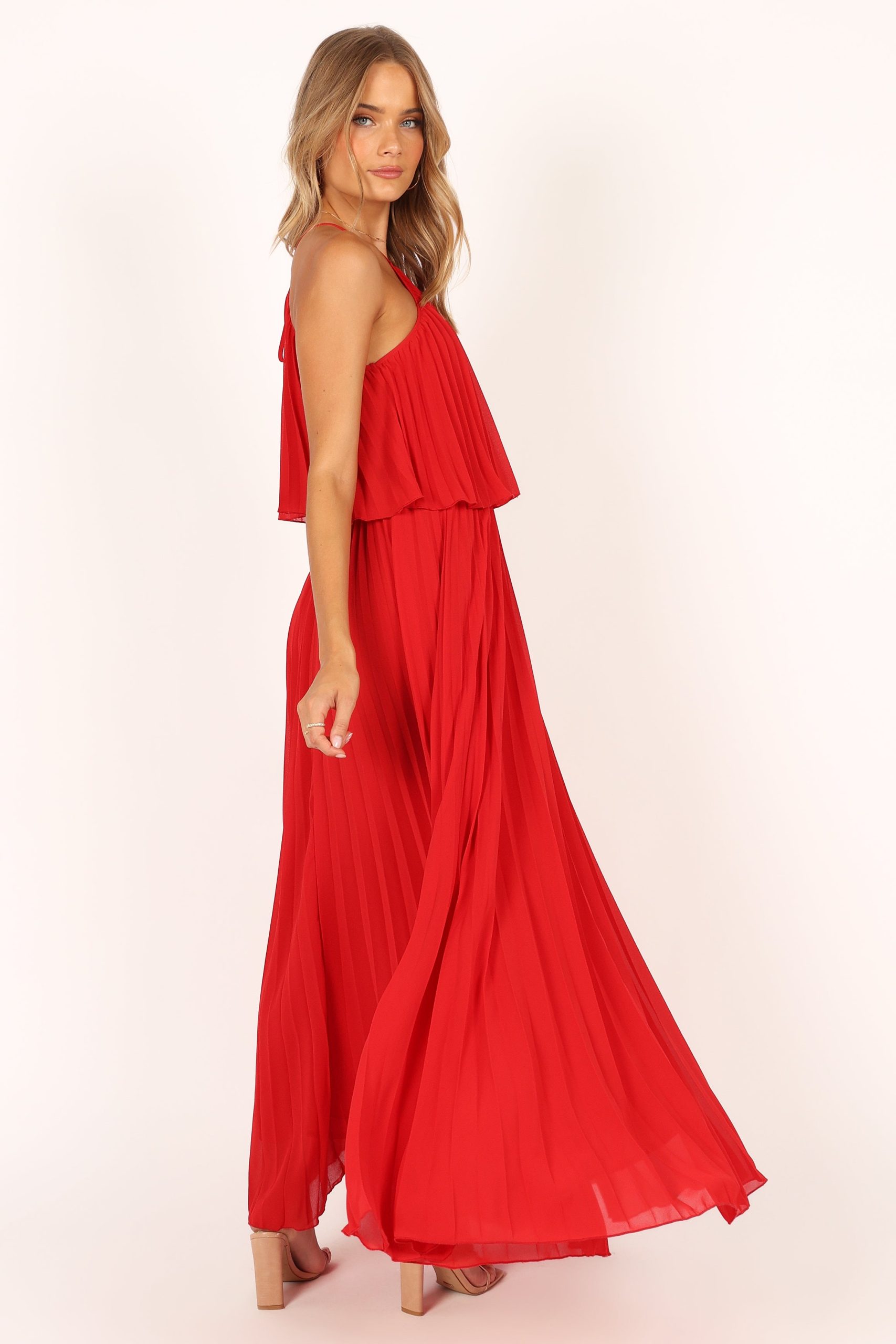 Gia Pleated Halterneck Maxi Dress - Red - Image 8