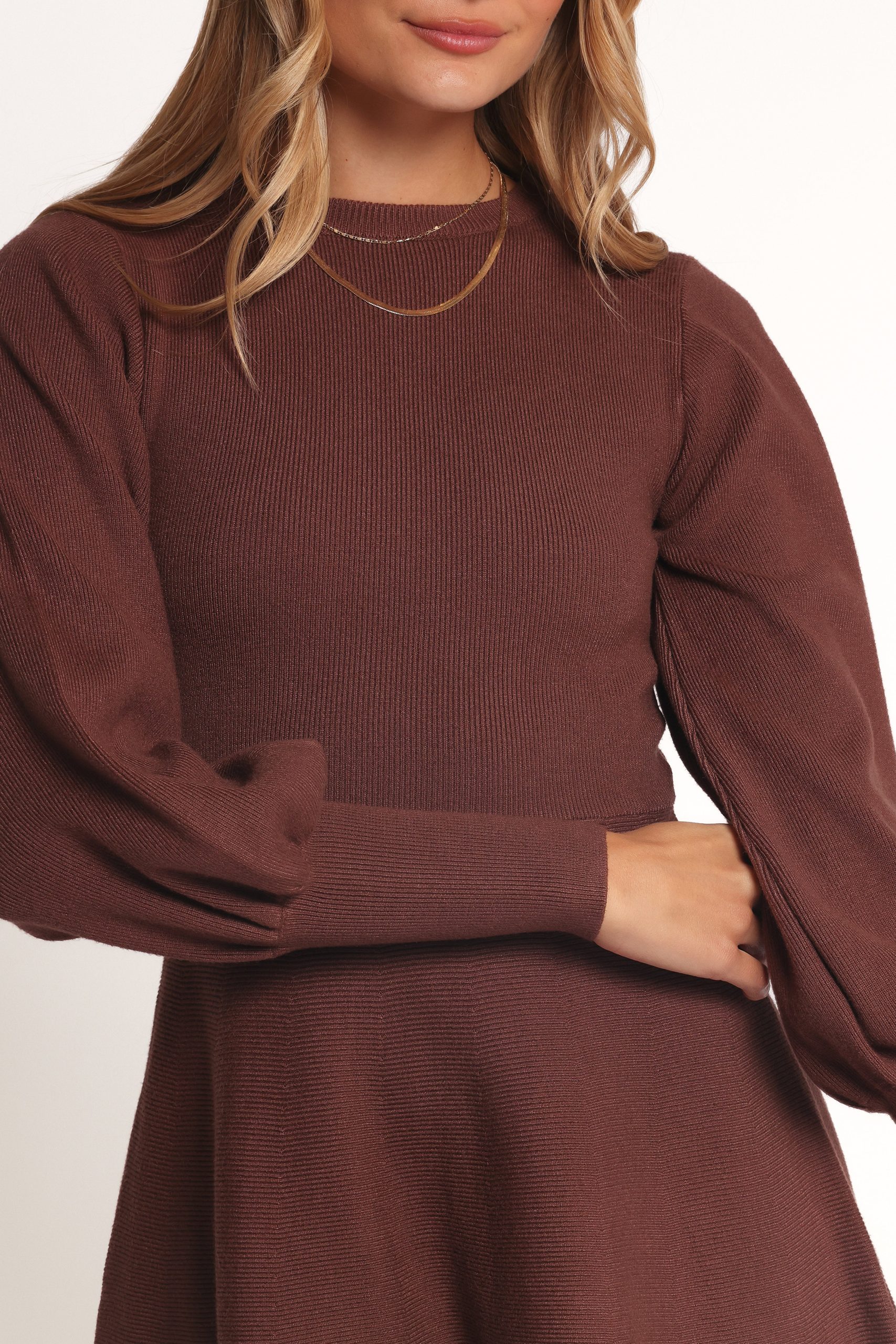 Gigi Long Sleeve Mini Dress - Brown - Image 2
