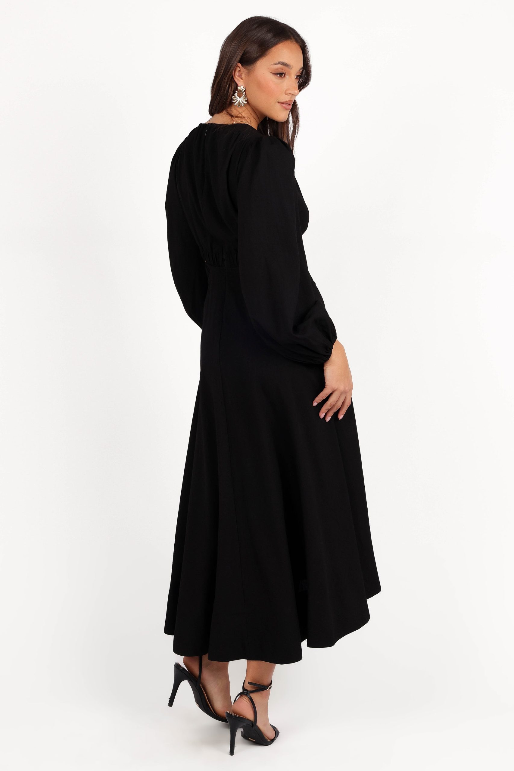 Ginnee Puff Sleeve Cutout Midi Dress - Black - Image 5