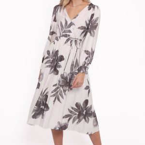 Grainne Long Sleeve Midi Dress - Black/White Floral