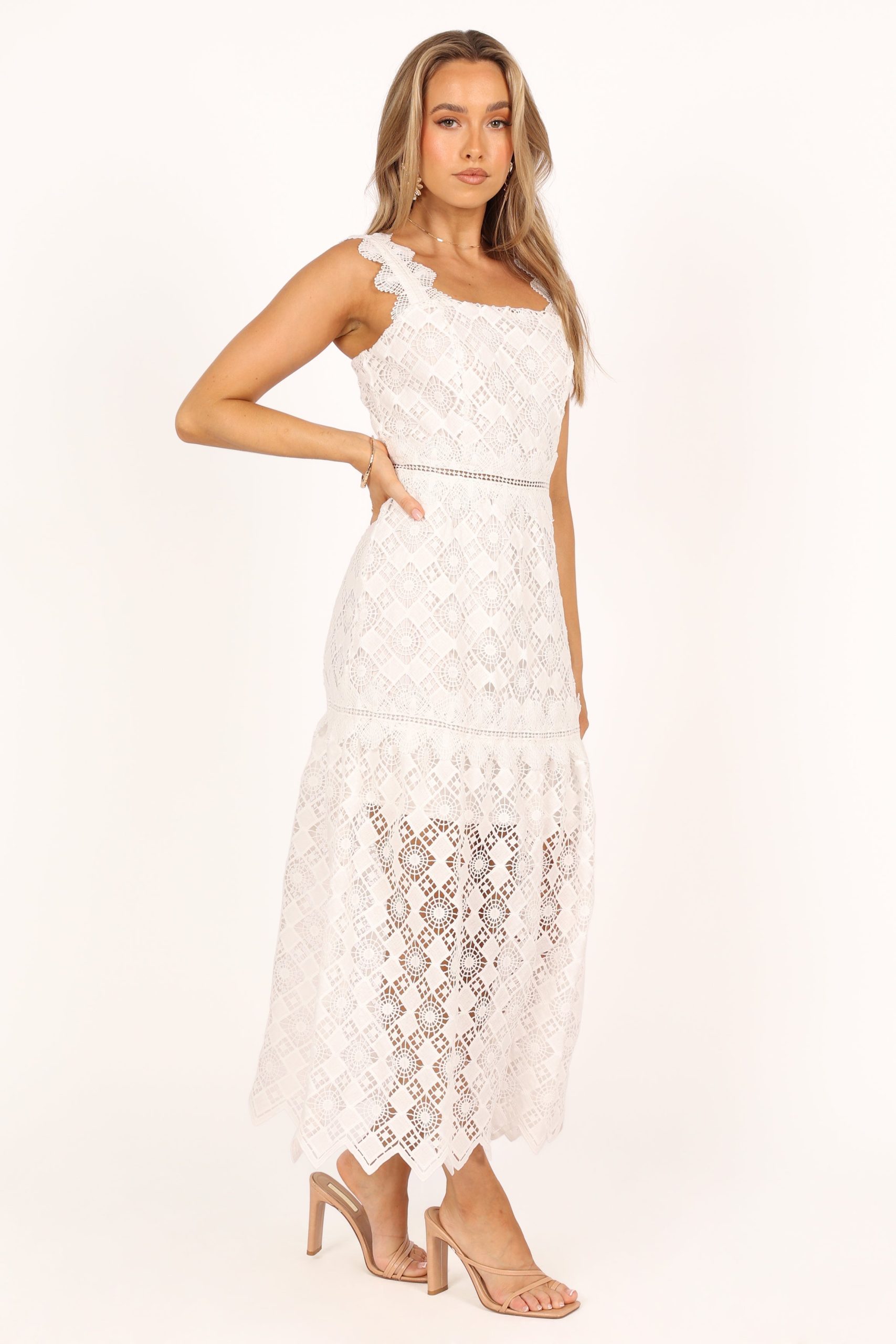 Harper Midi Lace Dress - White - Image 8