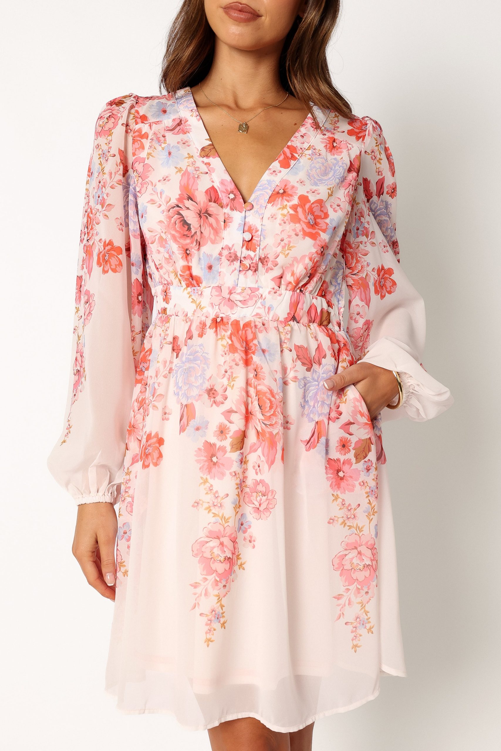 Hattie Long Sleeve Mini Dress - Pink Floral - Image 5