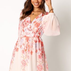 Hattie Long Sleeve Mini Dress - Pink Floral