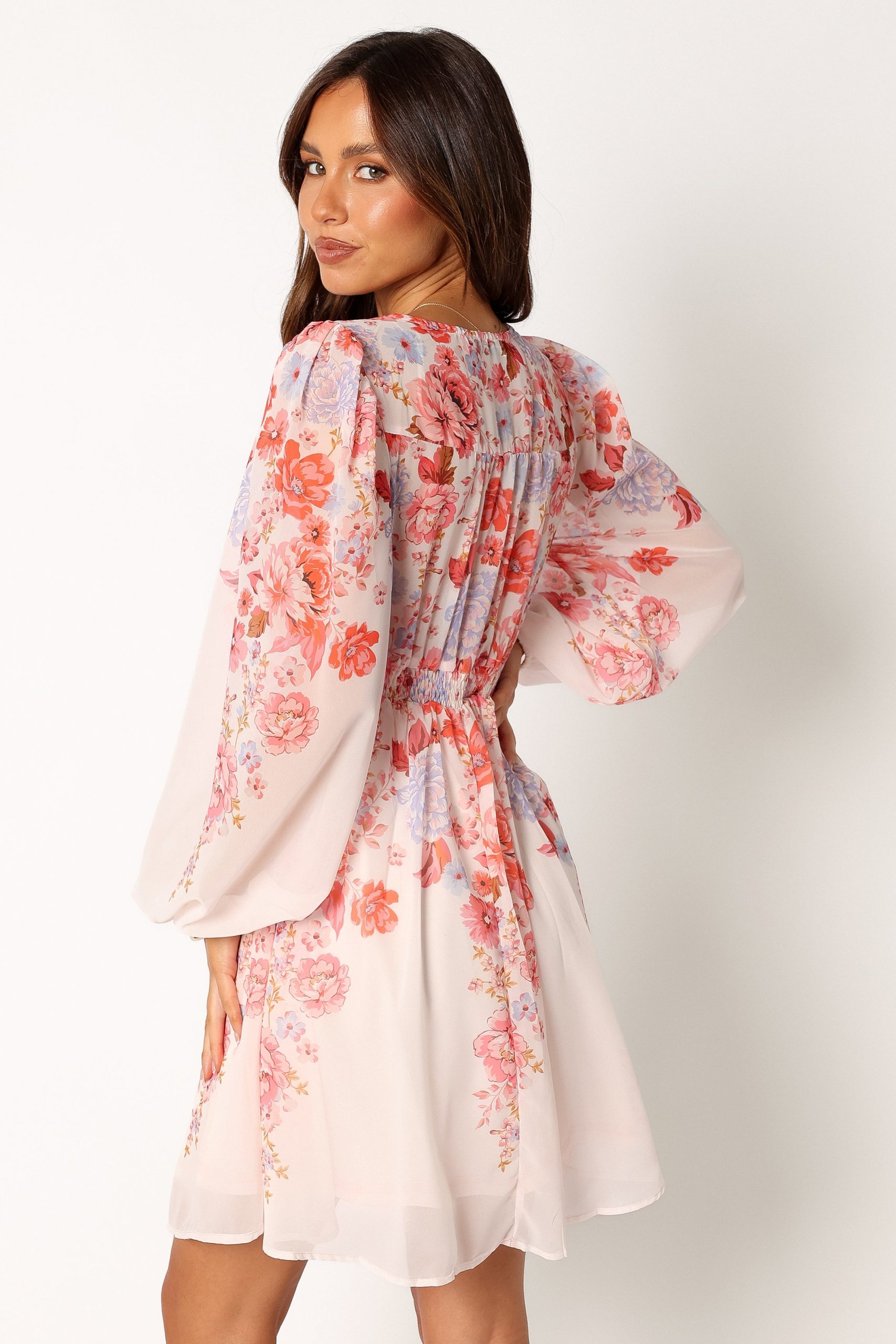 Hattie Long Sleeve Mini Dress - Pink Floral - Image 3
