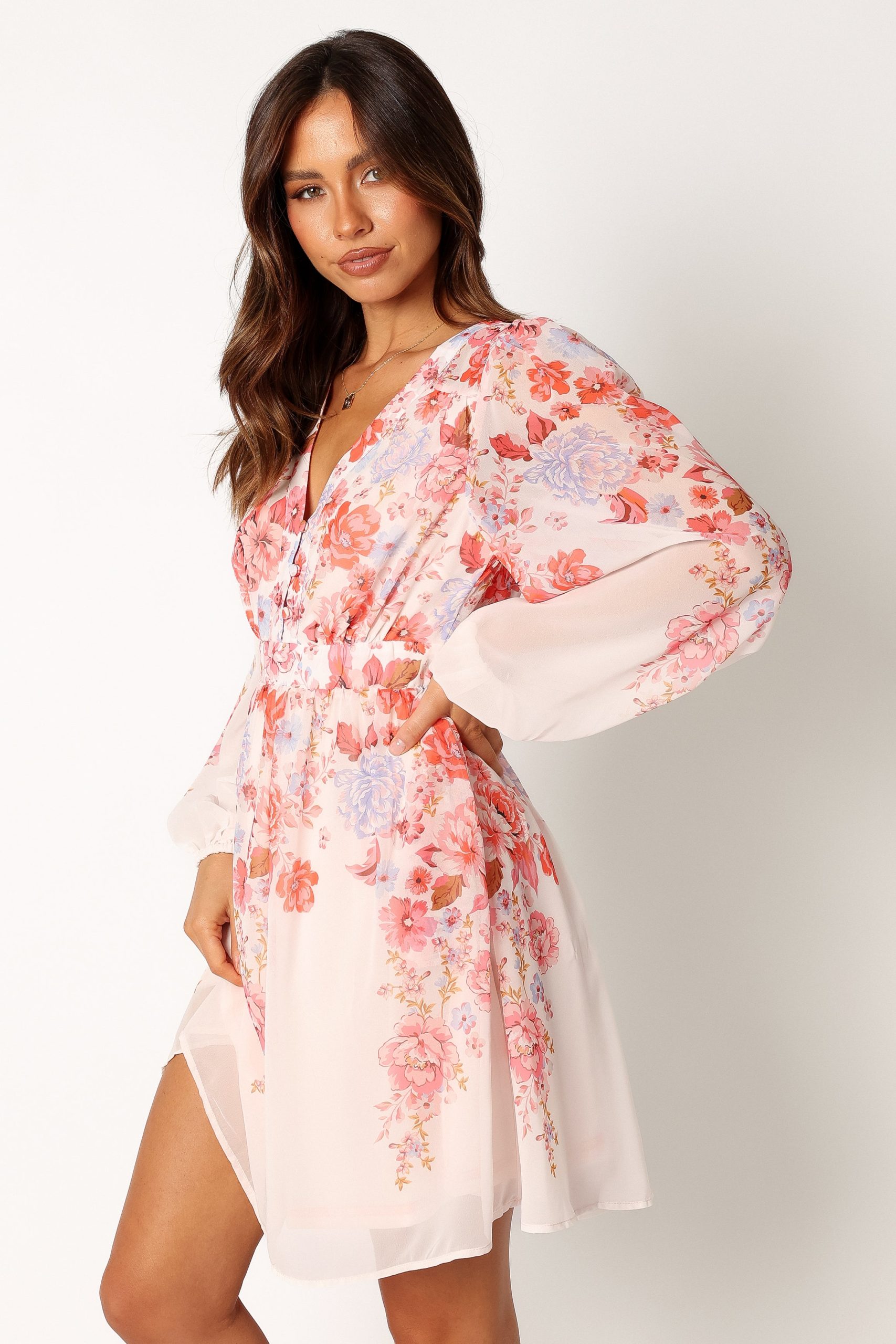 Hattie Long Sleeve Mini Dress - Pink Floral - Image 2