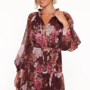 Hensely Mini Dress - Burgundy Brandy Bloom