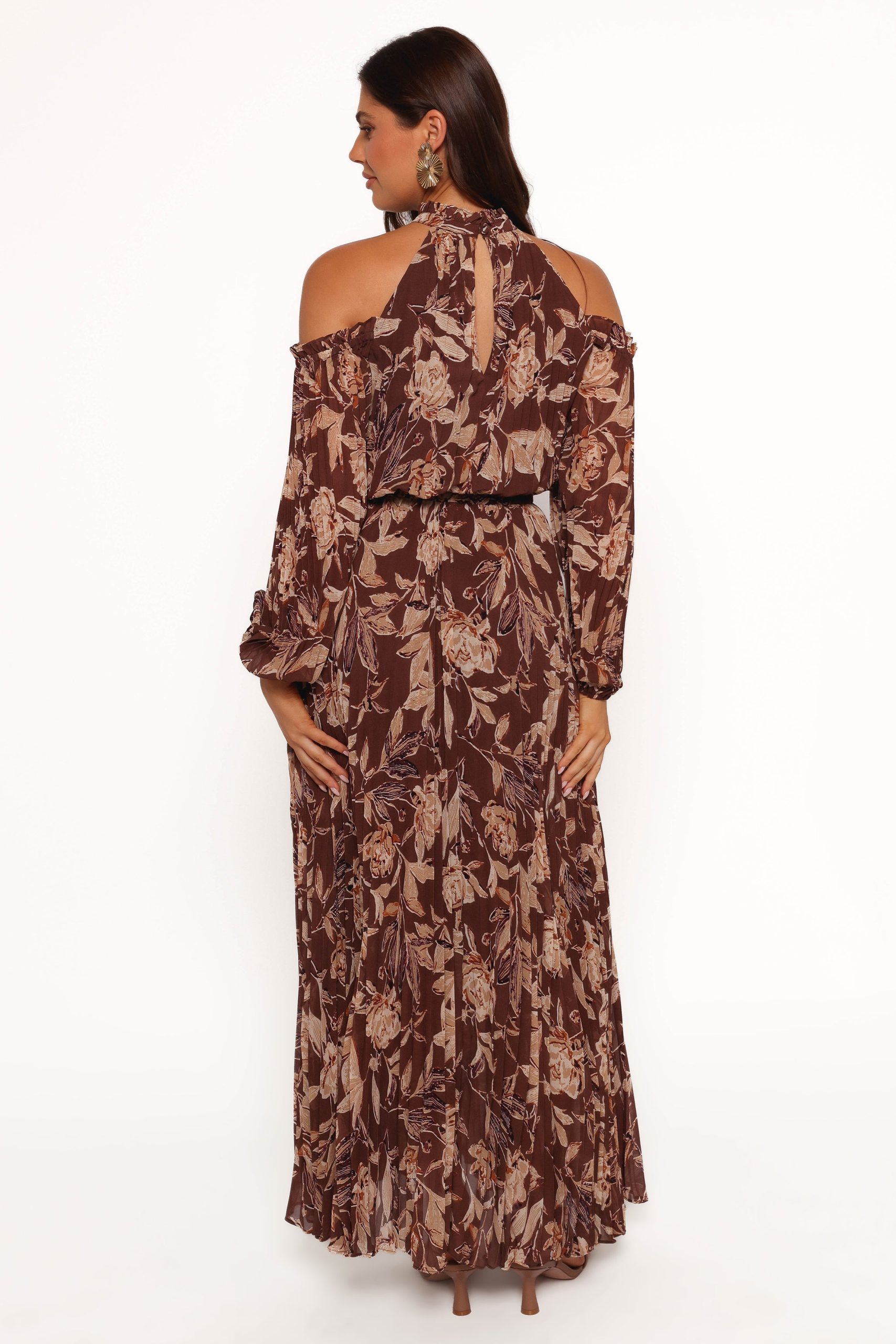 Hilary Pleated Maxi Dress - Brown Floral - Image 6