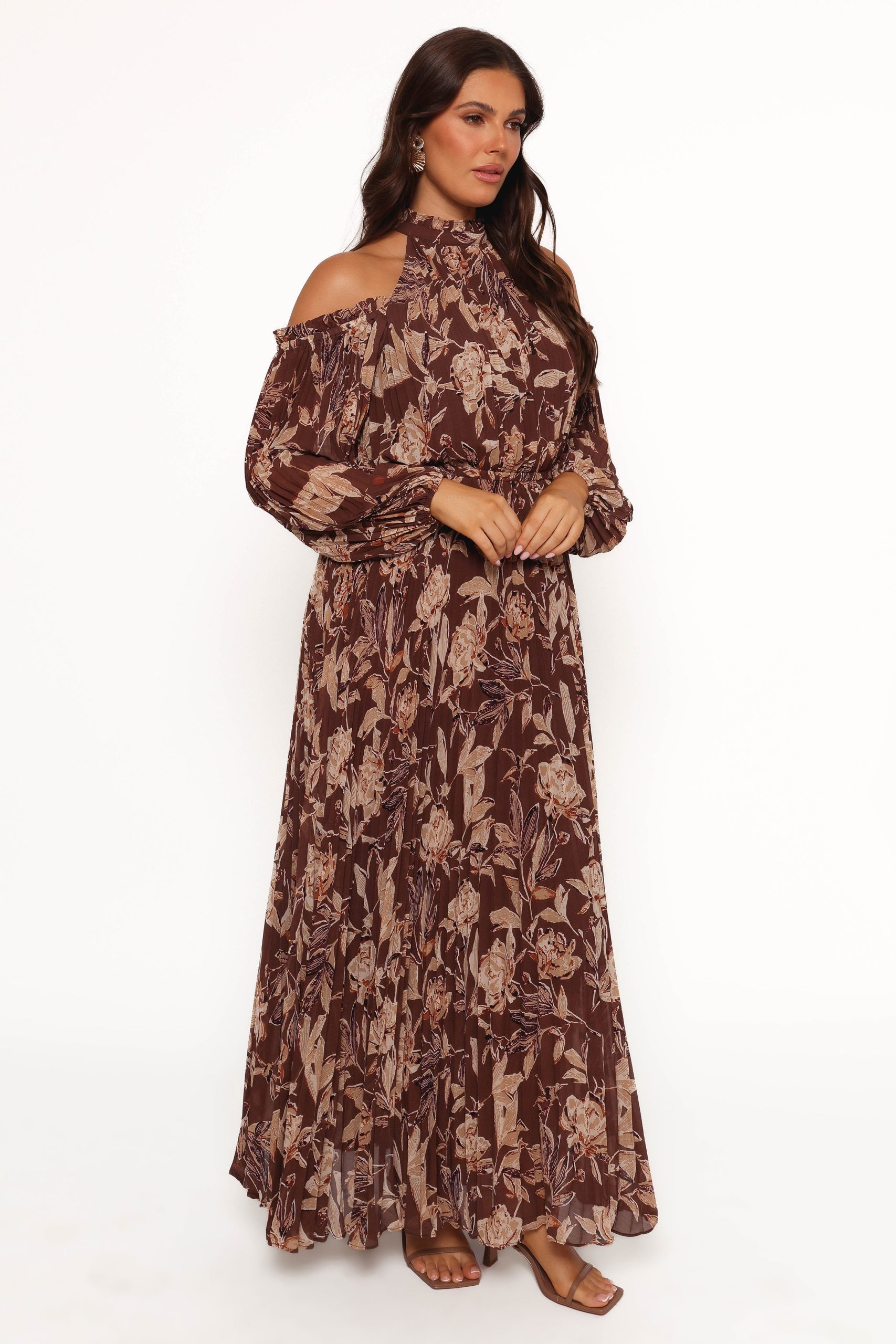 Hilary Pleated Maxi Dress - Brown Floral - Image 7
