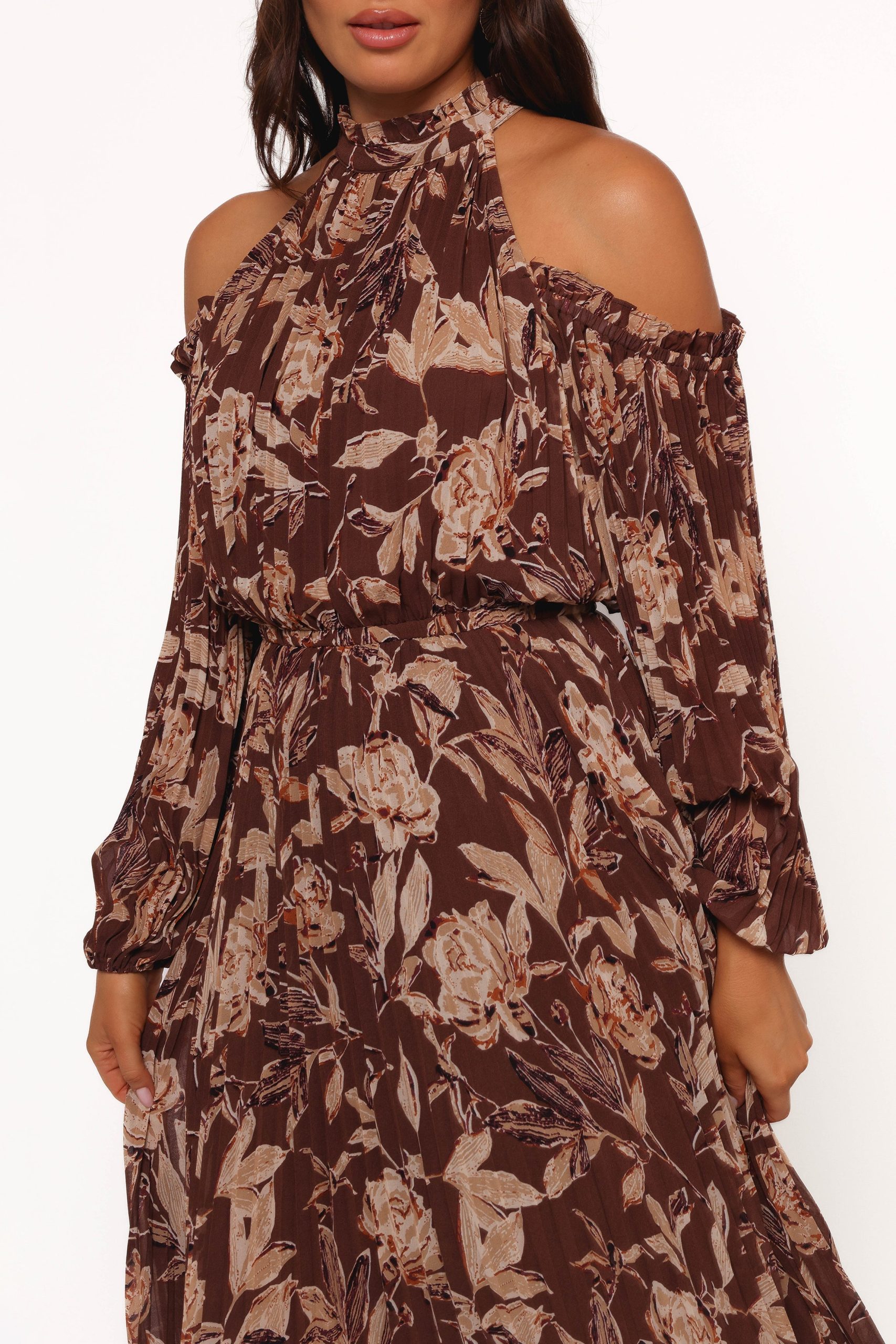 Hilary Pleated Maxi Dress - Brown Floral - Image 8
