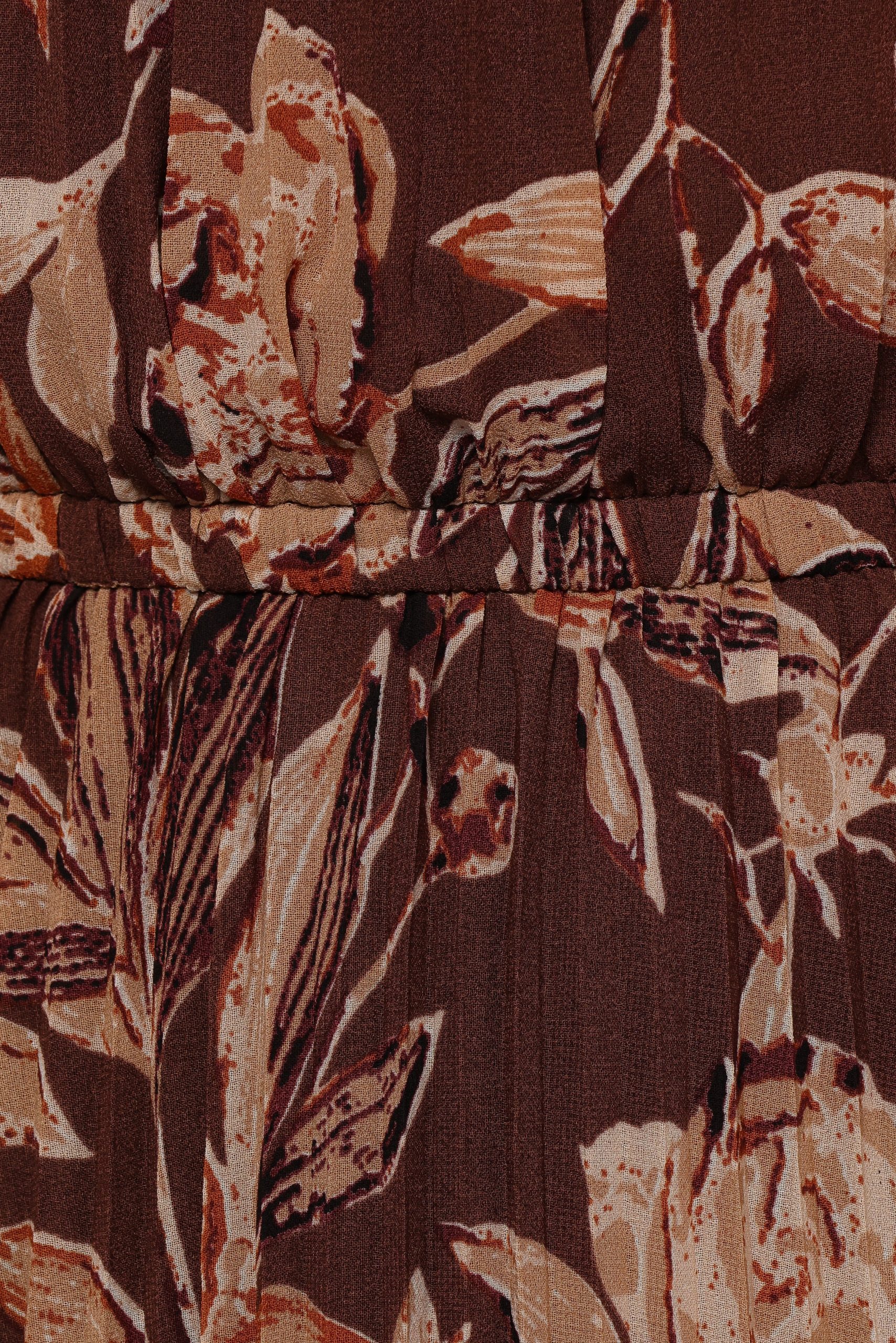 Hilary Pleated Maxi Dress - Brown Floral - Image 9