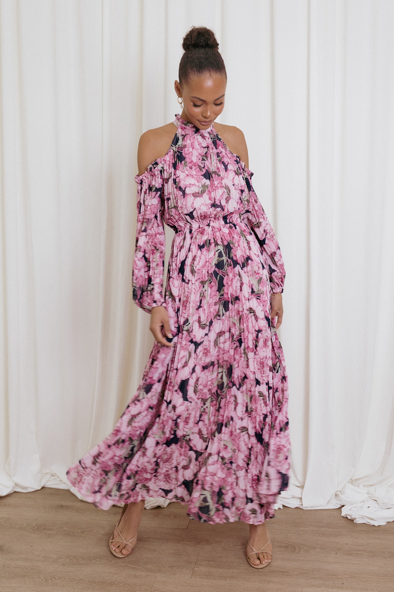 Hilary Pleated Maxi Dress - Pink Floral - Image 8