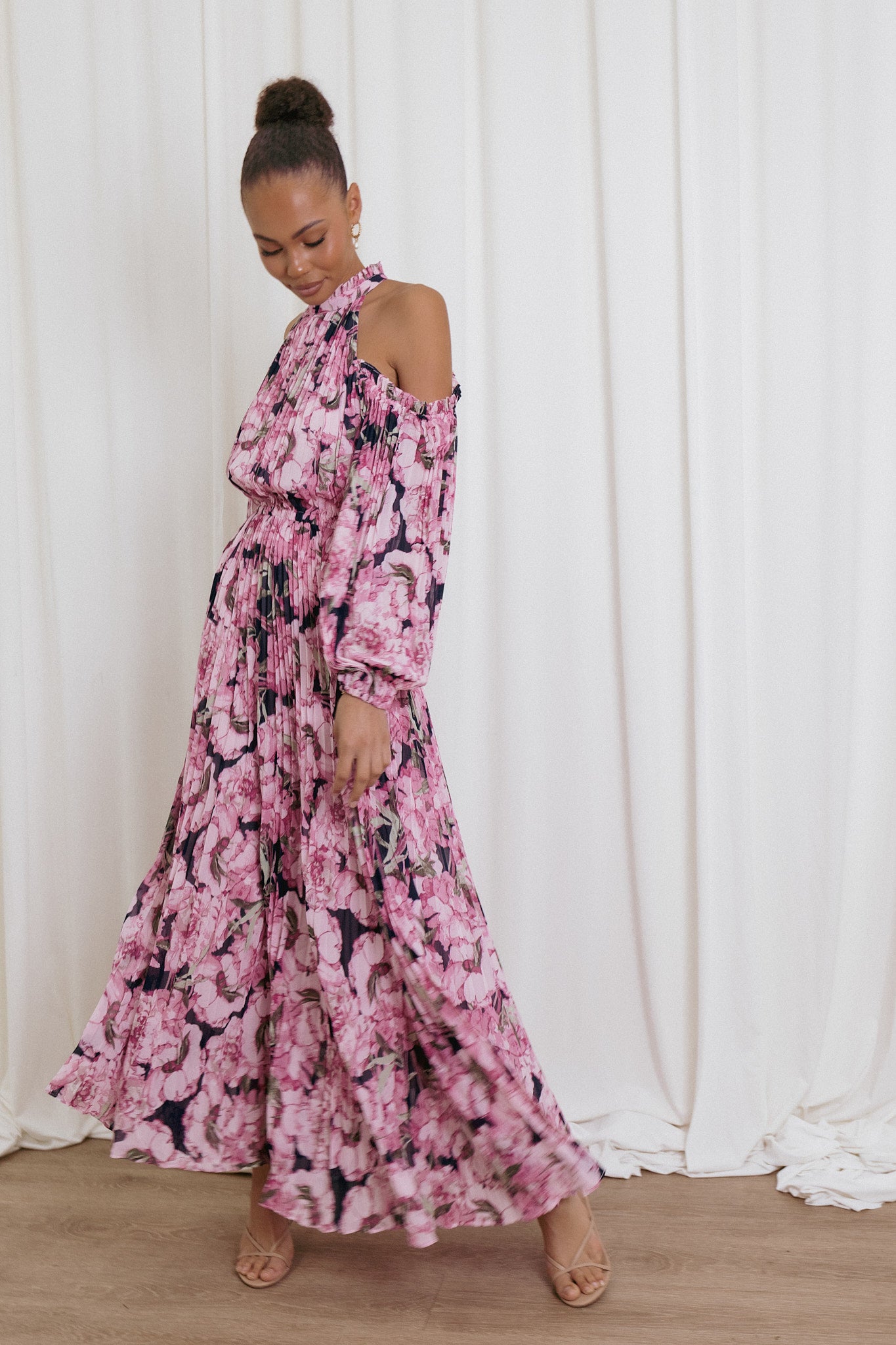 Hilary Pleated Maxi Dress - Pink Floral - Image 2