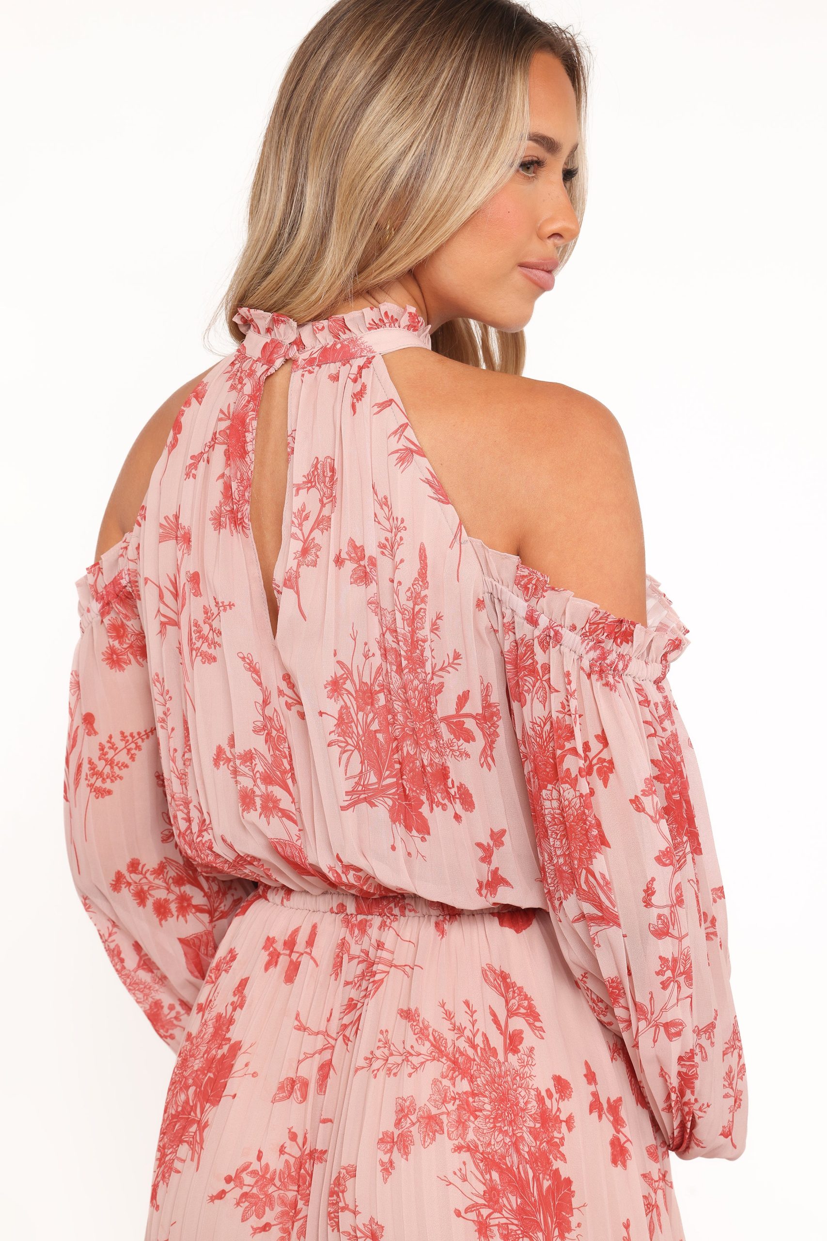 Hilary Pleated Maxi Dress - Red Floral - Image 6