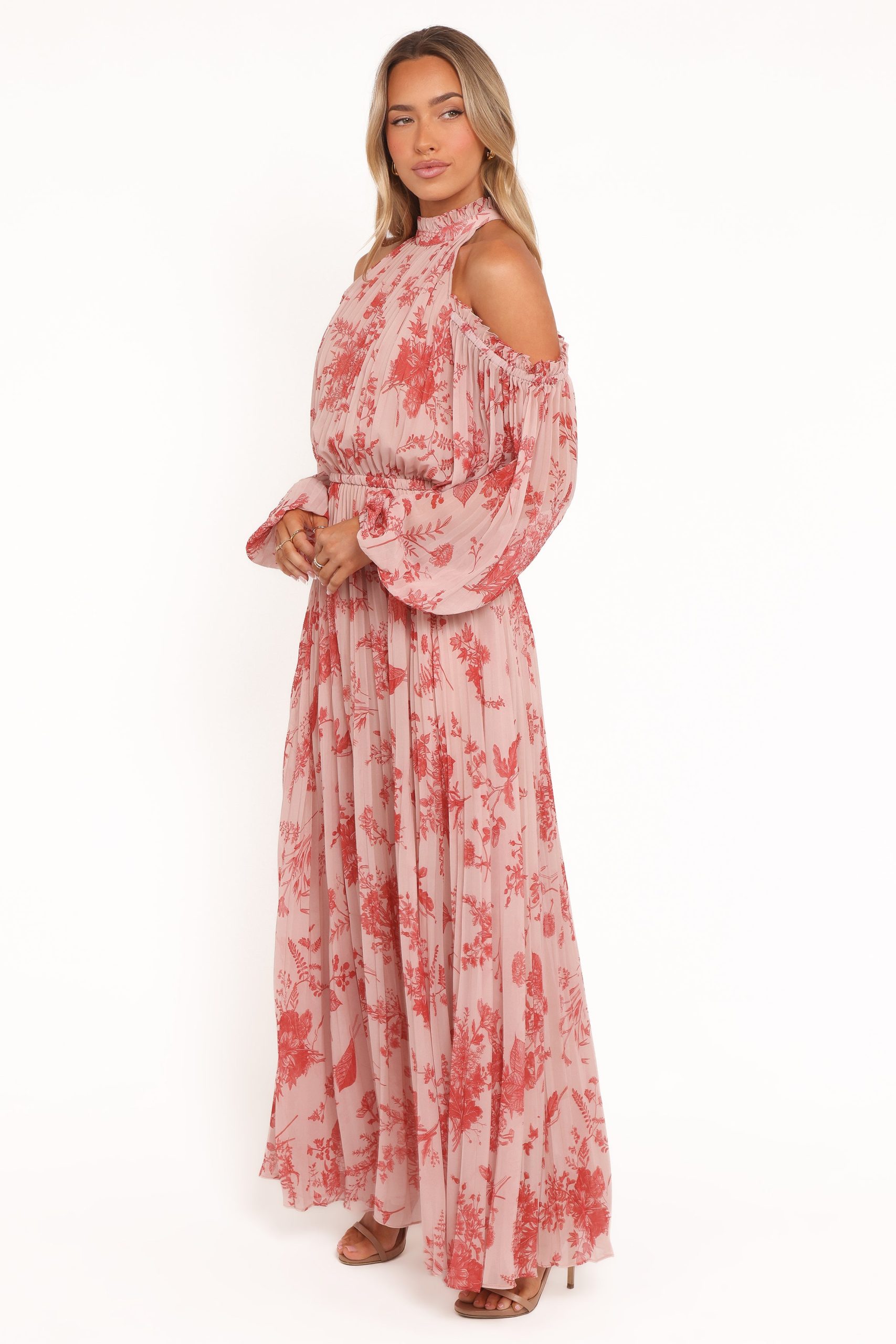Hilary Pleated Maxi Dress - Red Floral - Image 4