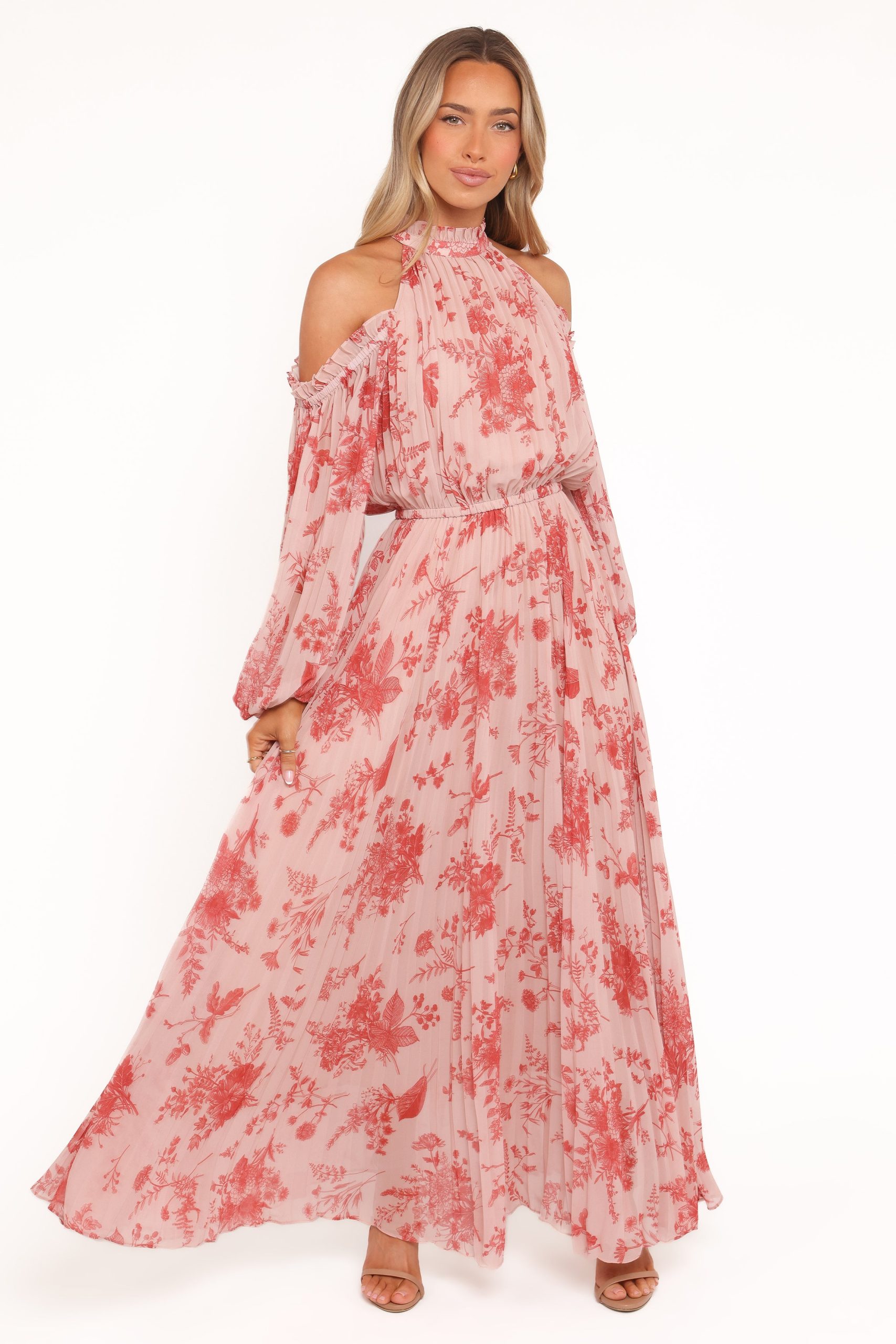 Hilary Pleated Maxi Dress - Red Floral - Image 2