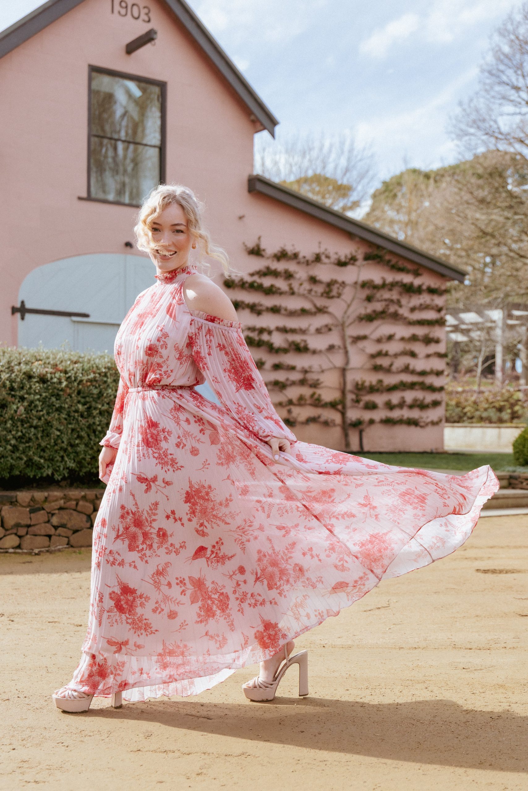 Hilary Pleated Maxi Dress - Red Floral - Image 9