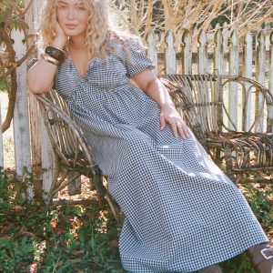Ilyana Short Sleeve Maxi Dress - Navy Gingham