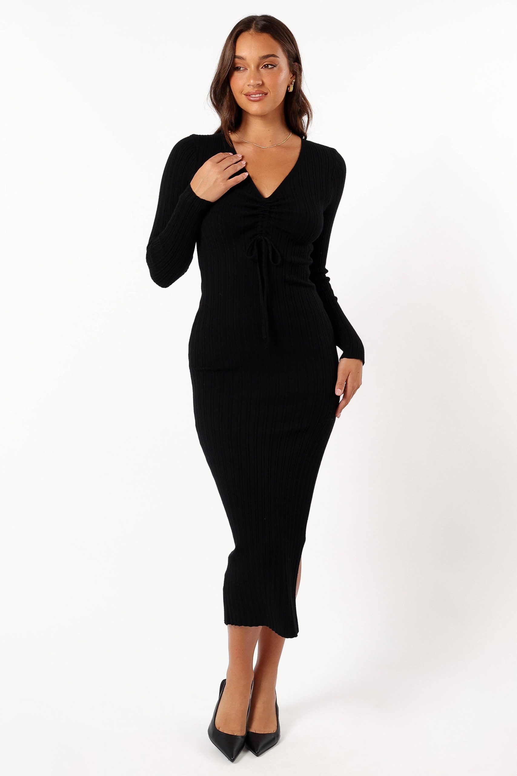Irene Long Sleeve Midi Dress - Black - Image 3