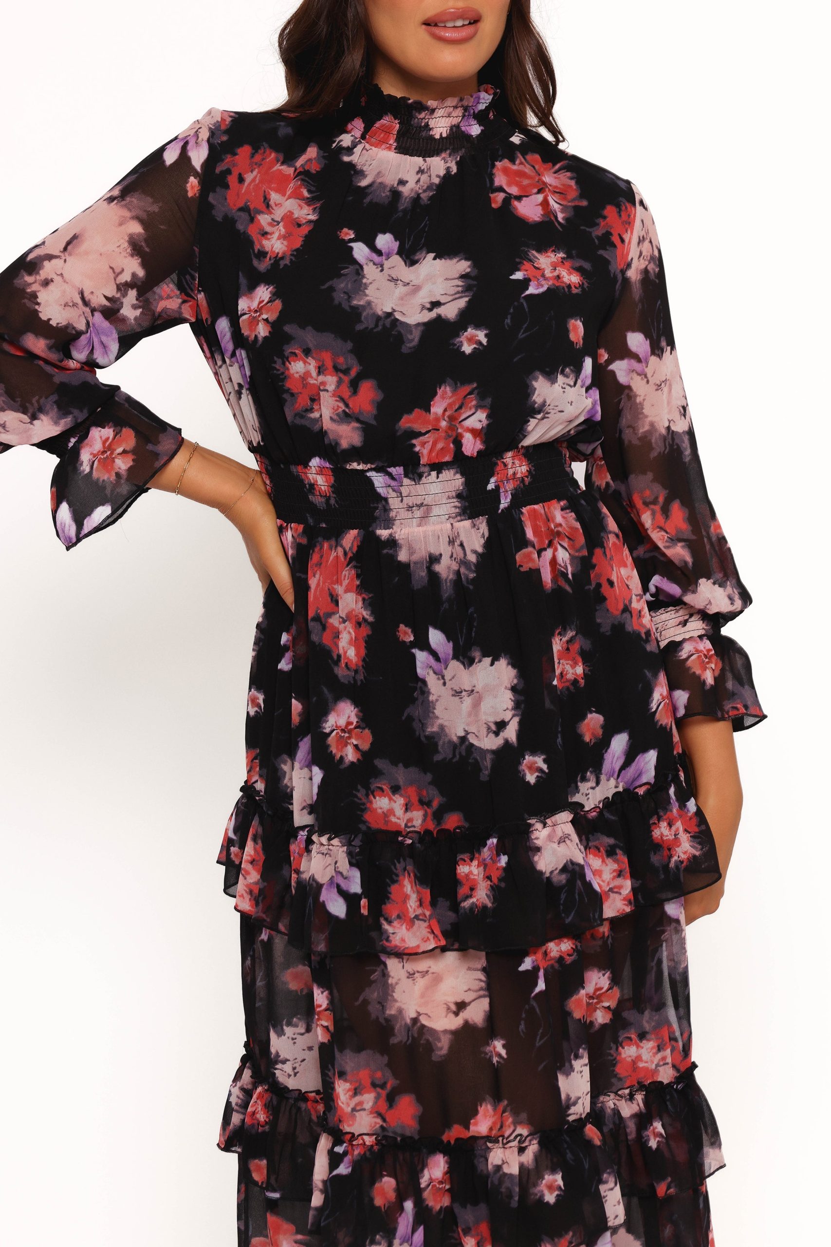Isadora Long Sleeve Maxi Dress - Black Blurred Floral - Image 2