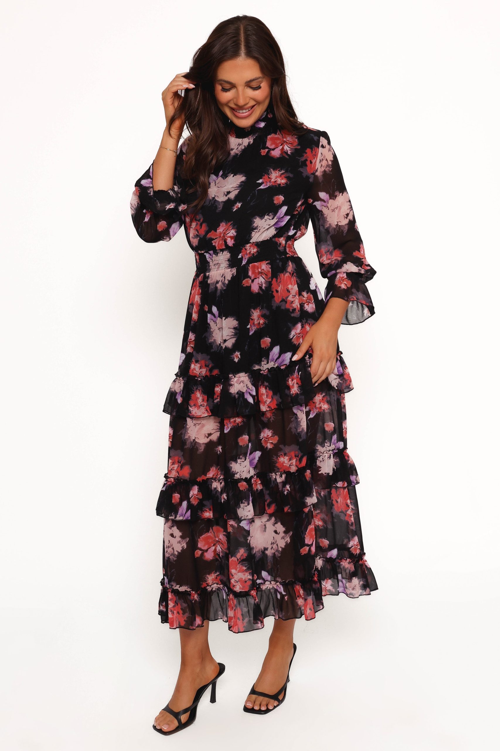 Isadora Long Sleeve Maxi Dress - Black Blurred Floral - Image 3