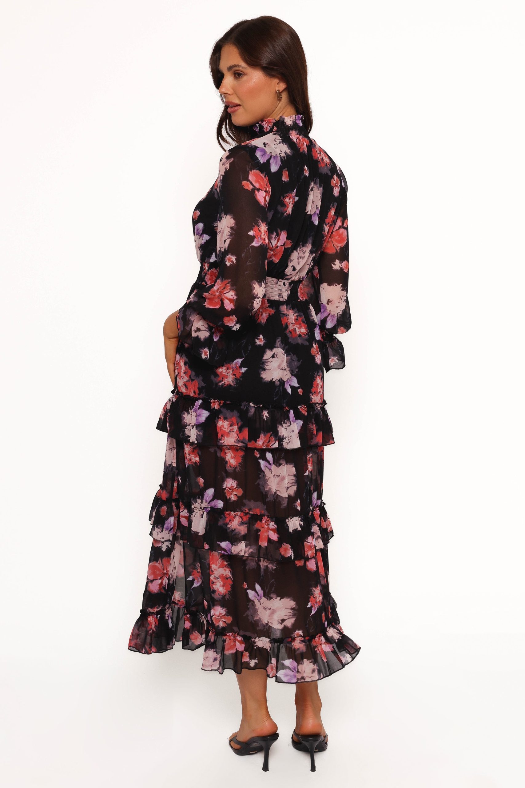 Isadora Long Sleeve Maxi Dress - Black Blurred Floral - Image 4