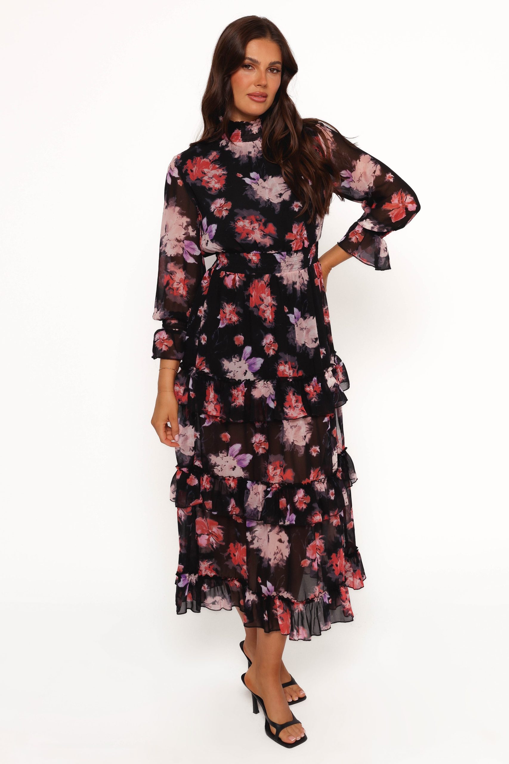 Isadora Long Sleeve Maxi Dress - Black Blurred Floral - Image 5