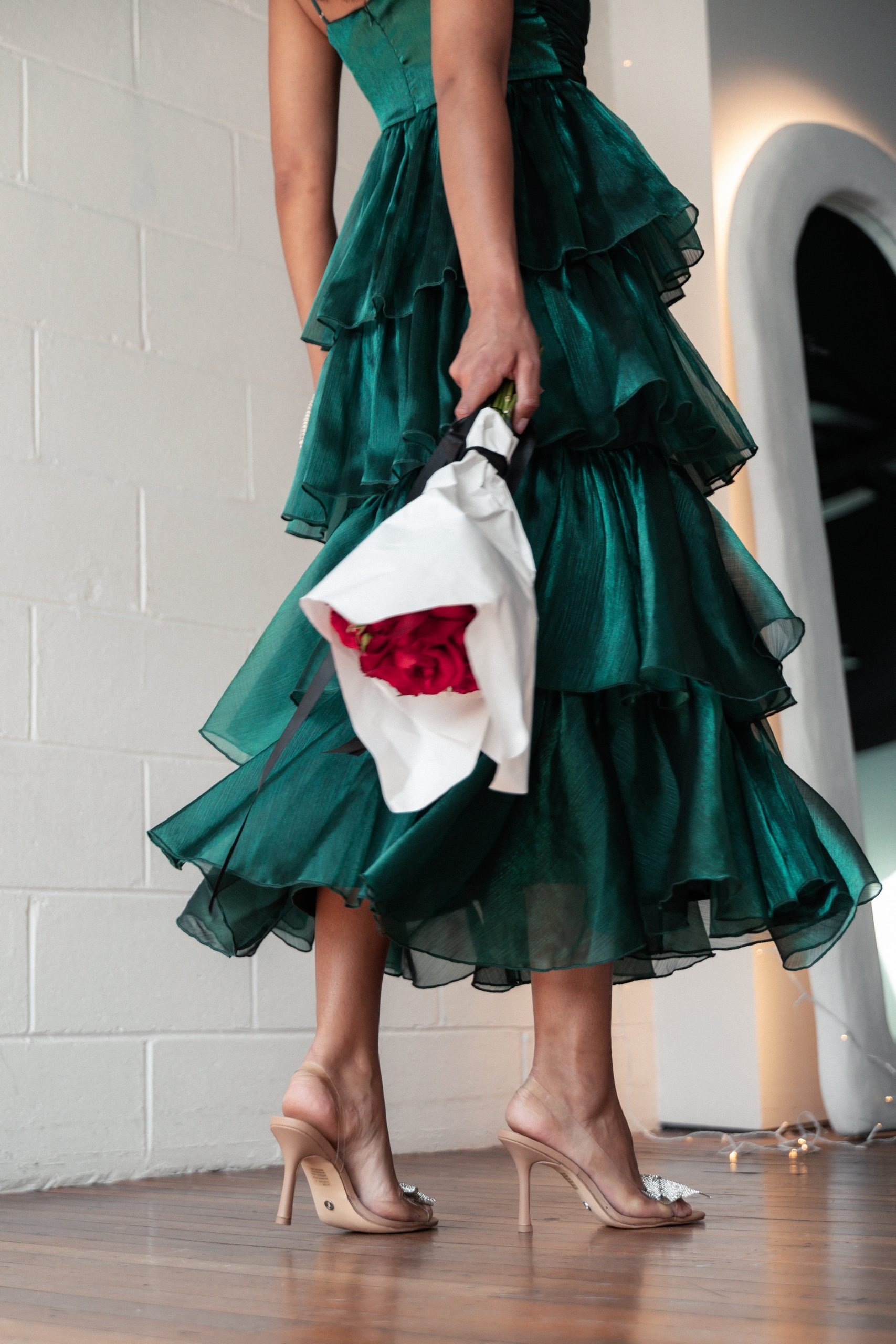 Jace Tiered Maxi Dress - Shimmer Emerald - Image 2
