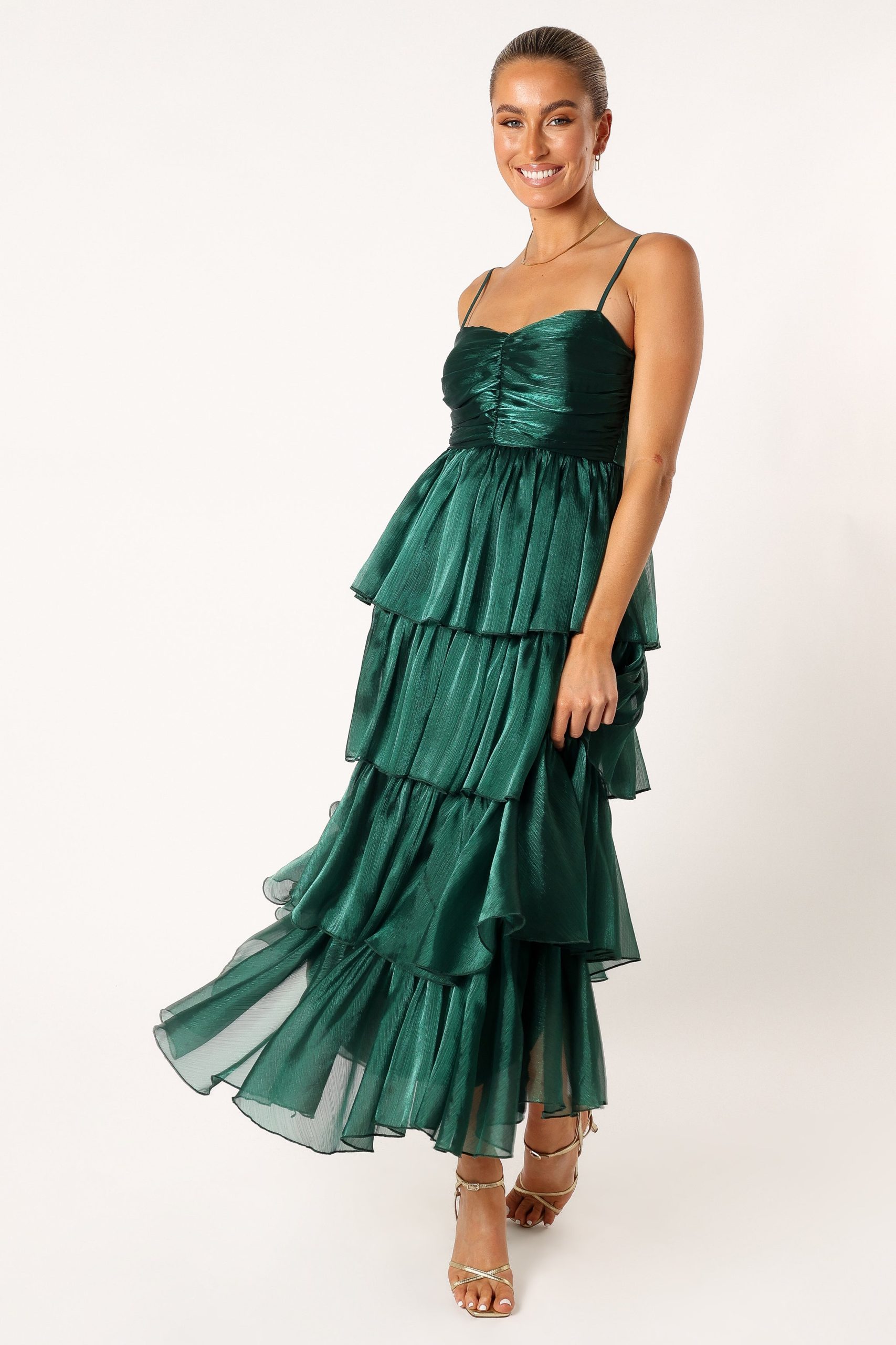 Jace Tiered Maxi Dress - Shimmer Emerald - Image 3