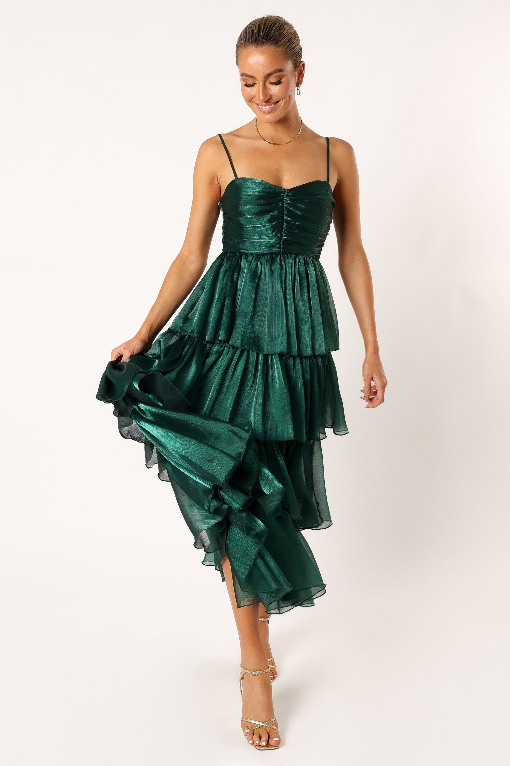 Jace Tiered Maxi Dress - Shimmer Emerald - Image 8