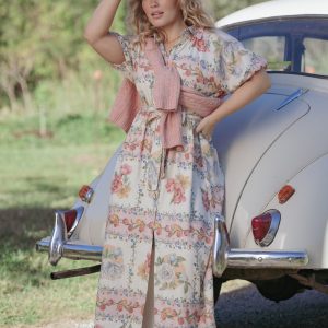 James Button Through Maxi Dress - Rose Tile