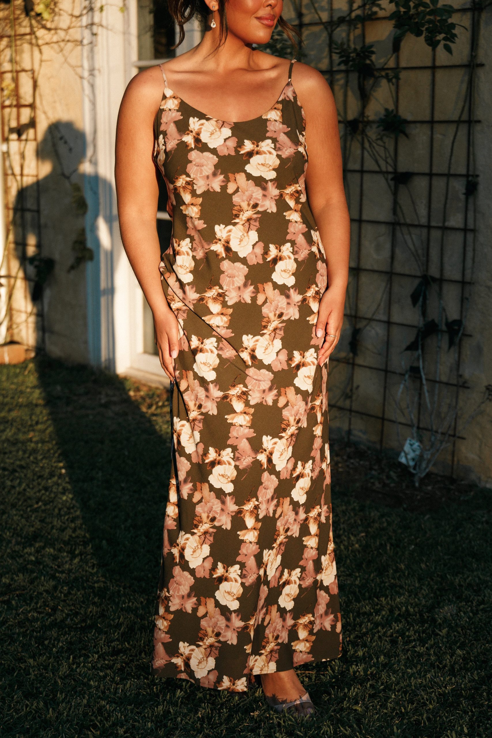 Jamie Maxi Slip Dress - Olive Floral - Image 2