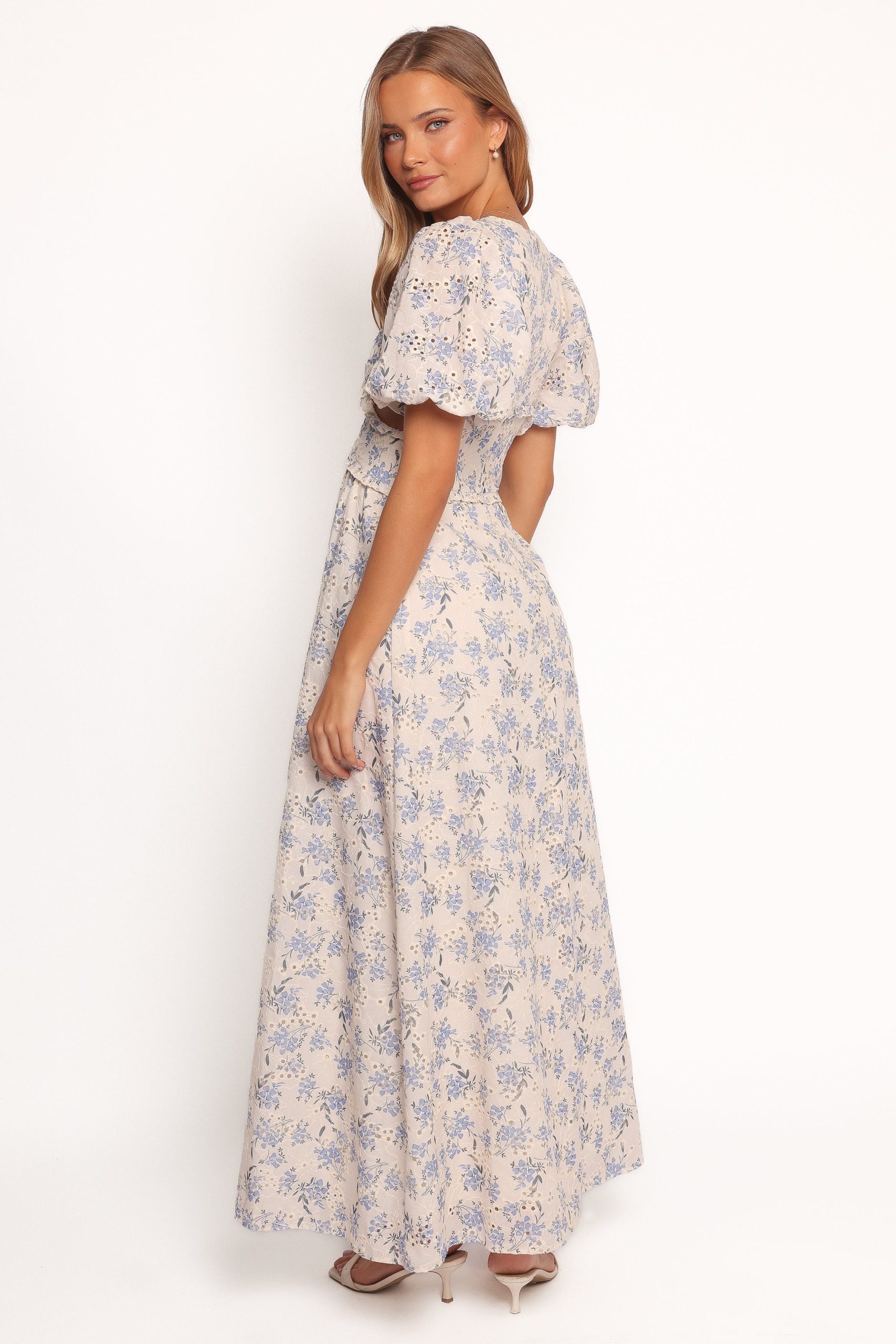 Jemima Puff Shoulder Maxi Dress - Blue Floral - Image 5