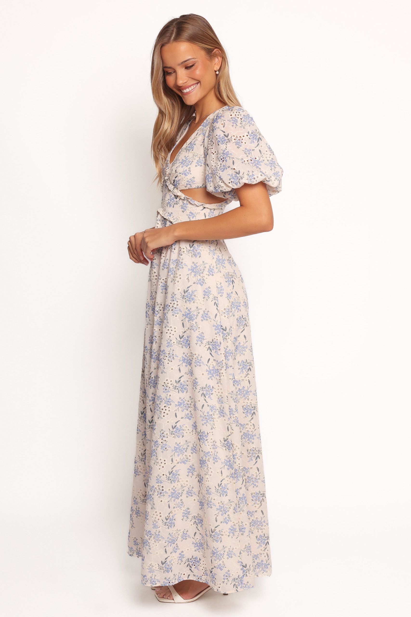 Jemima Puff Shoulder Maxi Dress - Blue Floral - Image 4