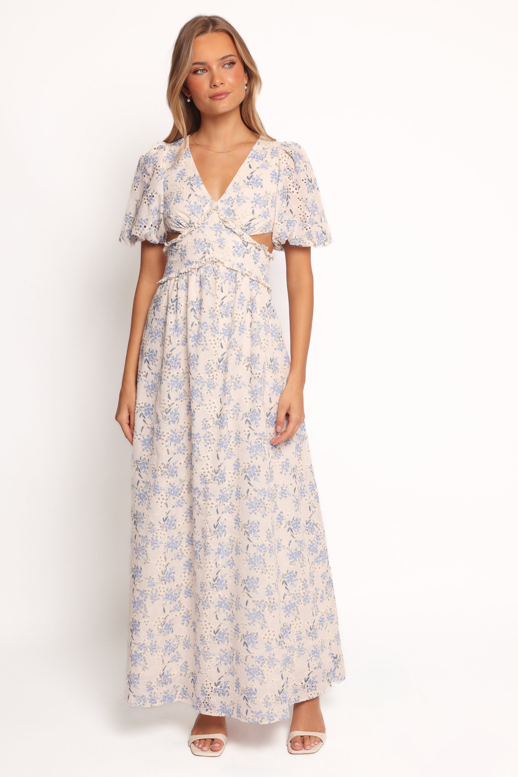 Jemima Puff Shoulder Maxi Dress - Blue Floral - Image 2