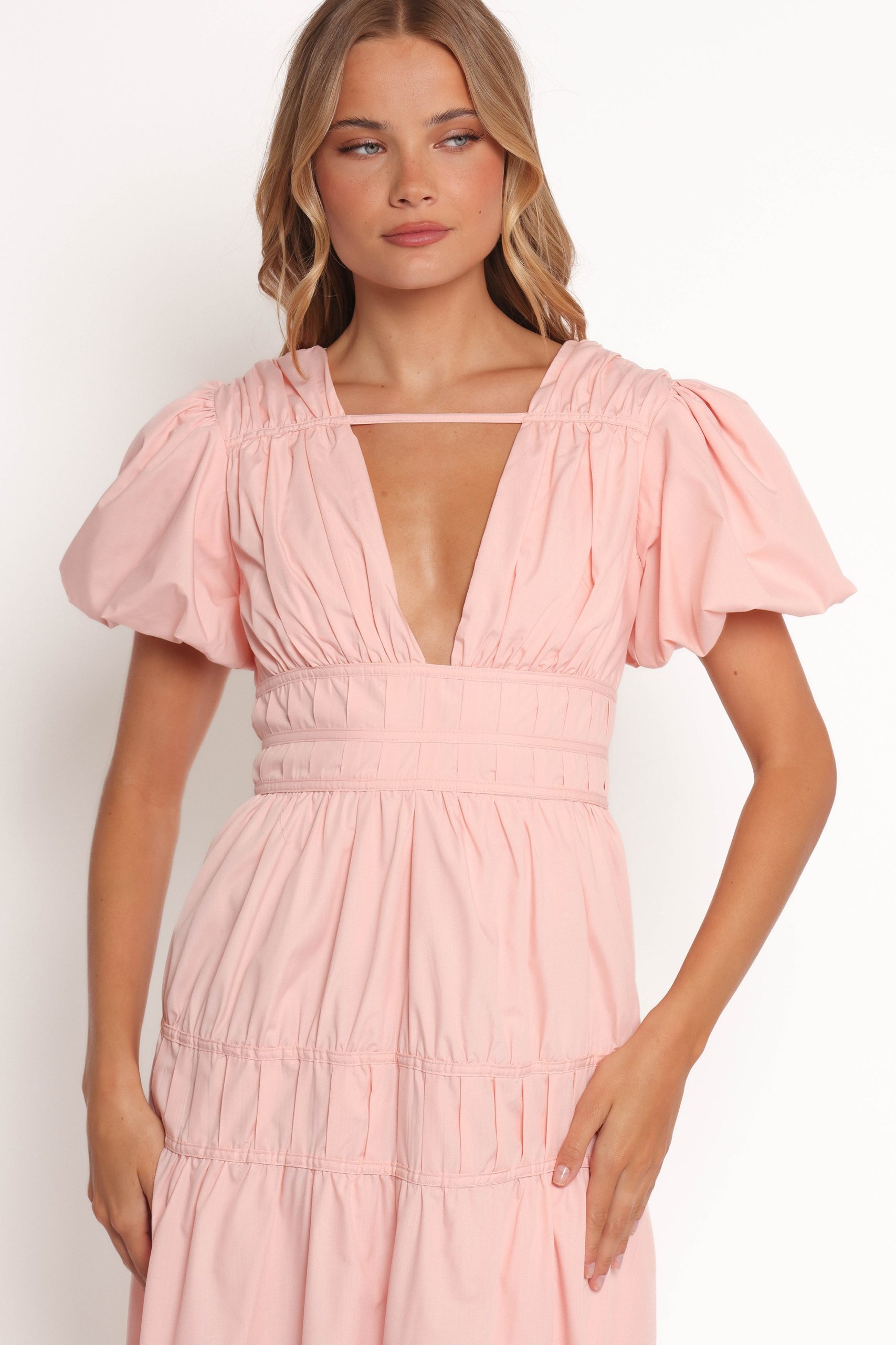 Joedy Puff Sleeve Midi Dress - Pale Pink - Image 3