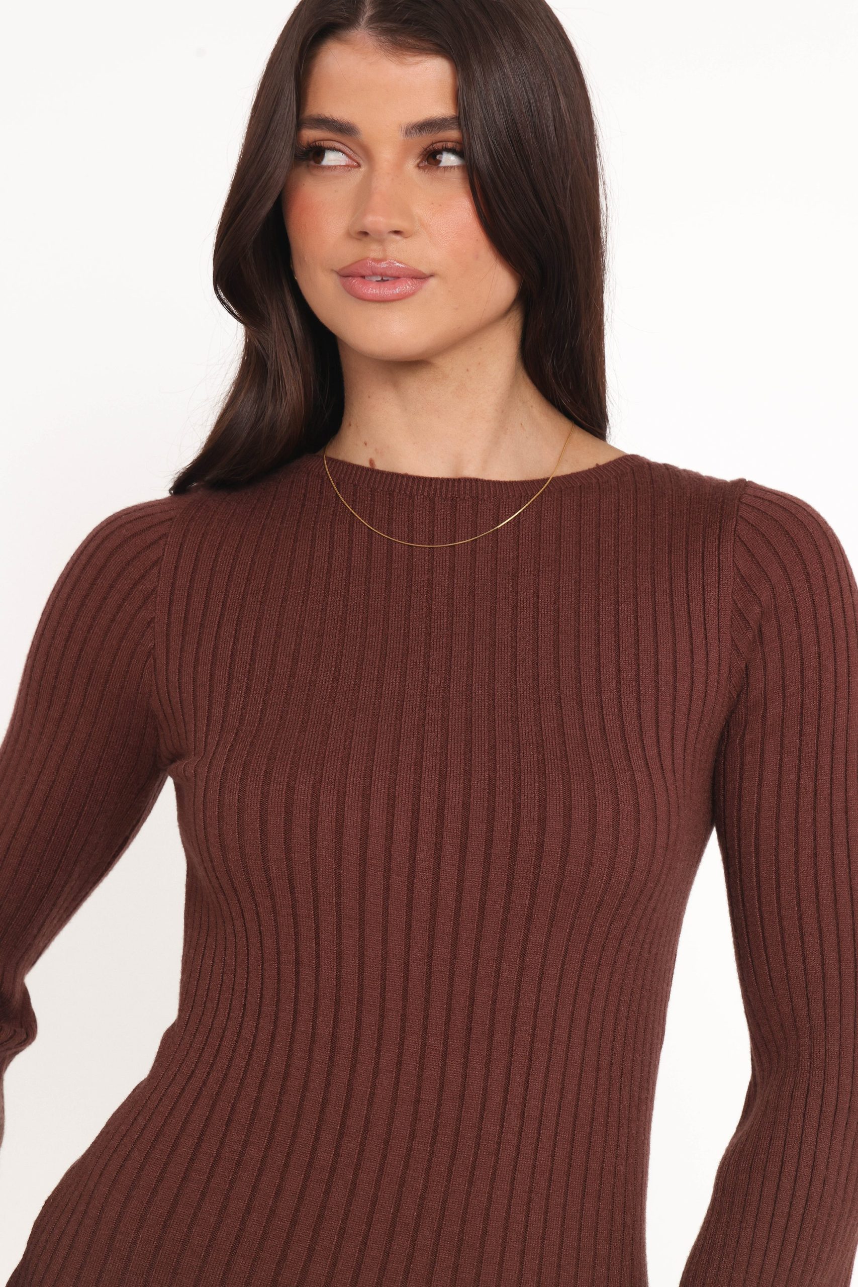 Jovan Long Sleeve Mini Dress - Mocha/Beige - Image 6