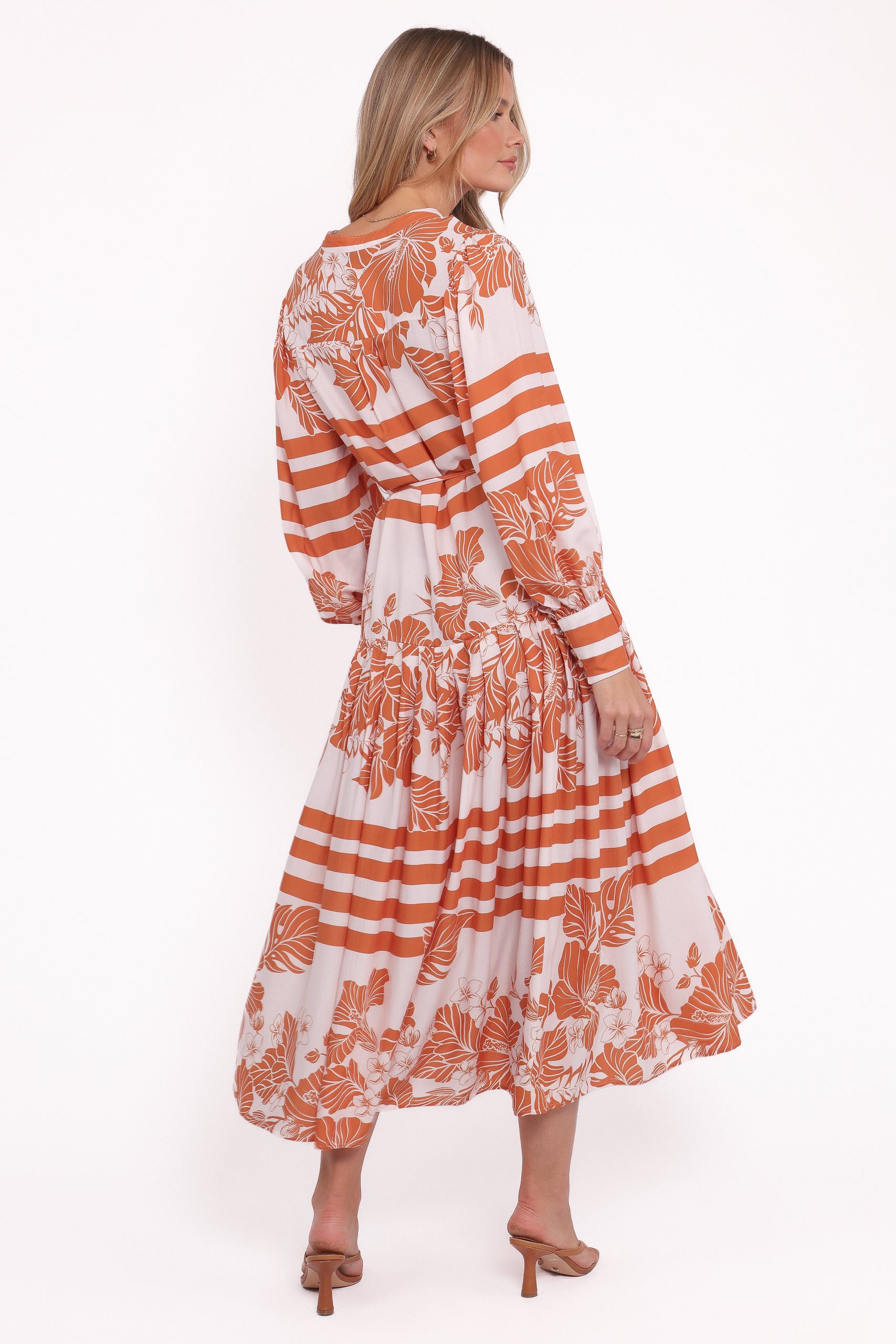 Jules Long Sleeve Dress - White/Orange - Image 4