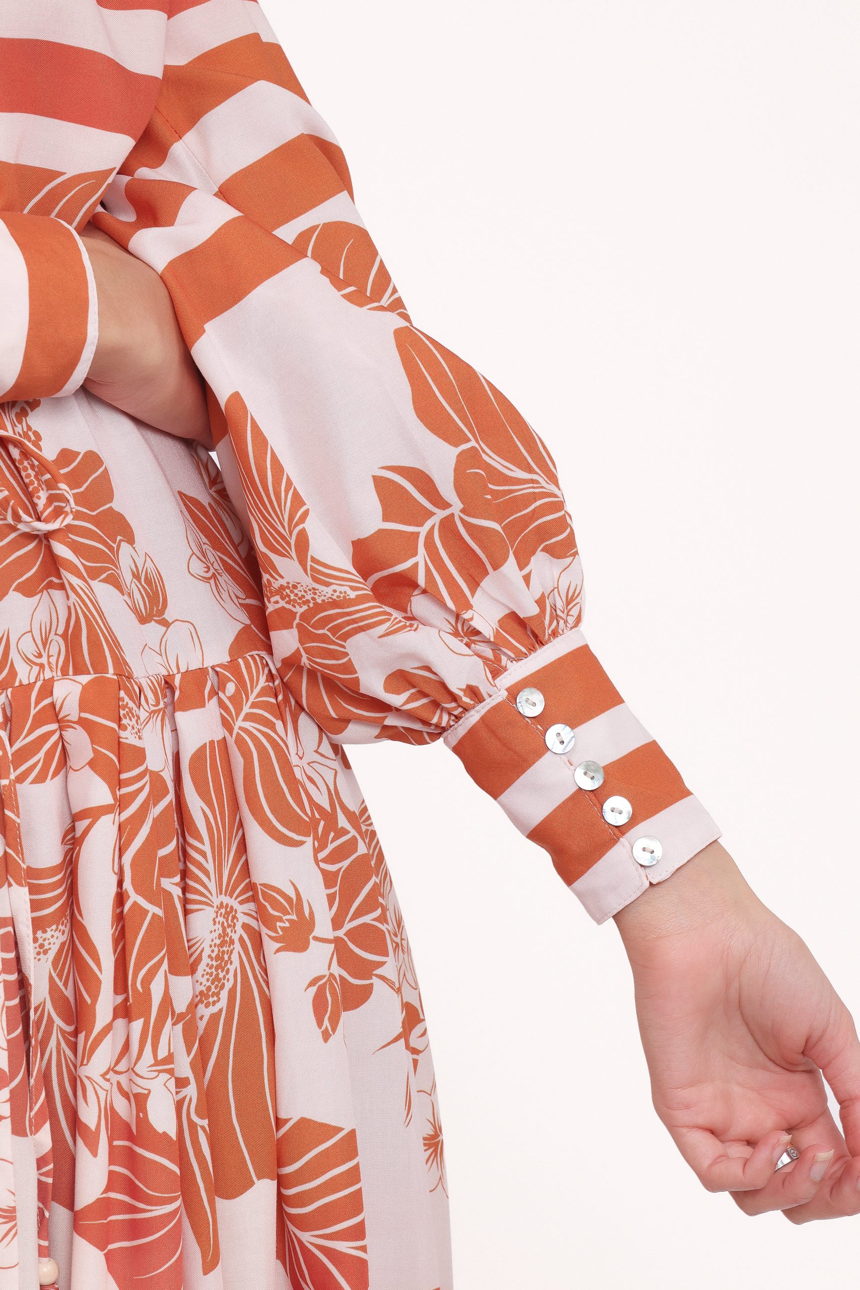 Jules Long Sleeve Dress - White/Orange - Image 5