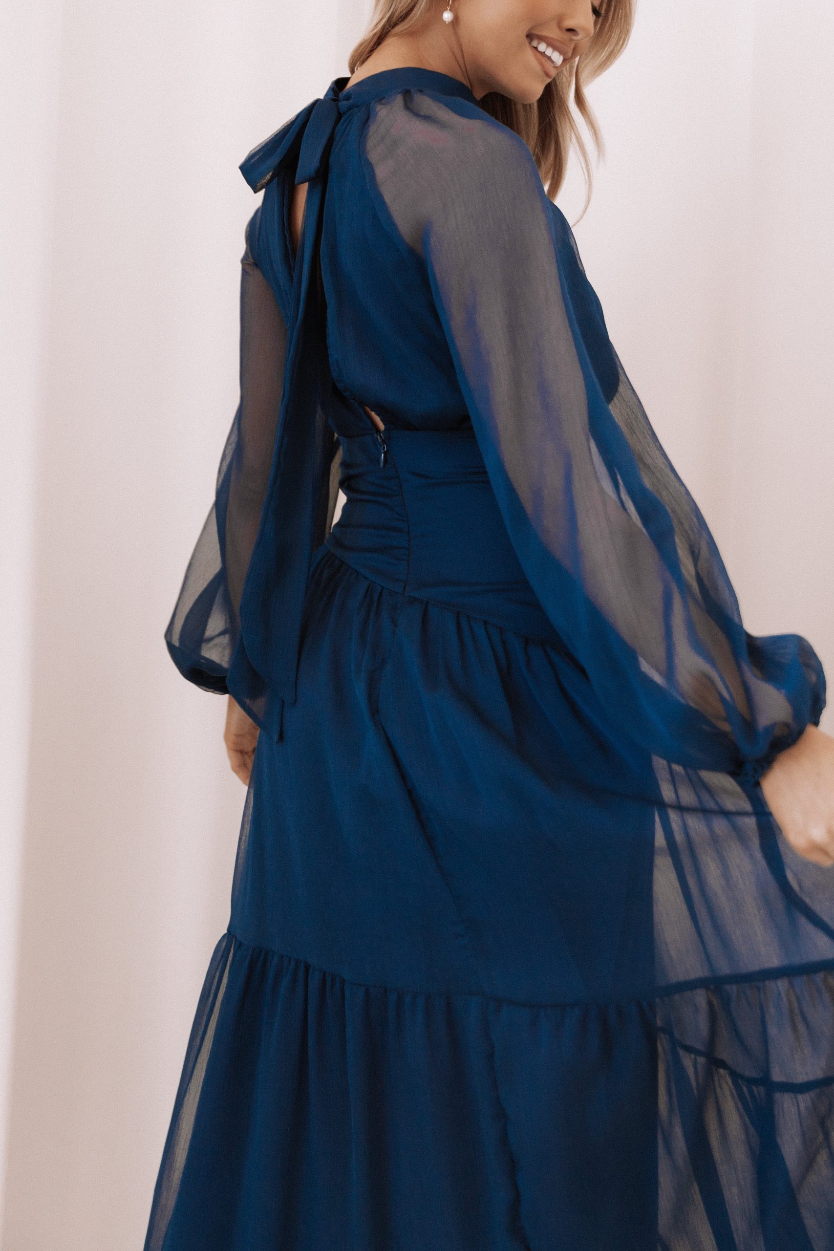 Julip Sheer Long Sleeve Maxi Dress - Navy - Image 2