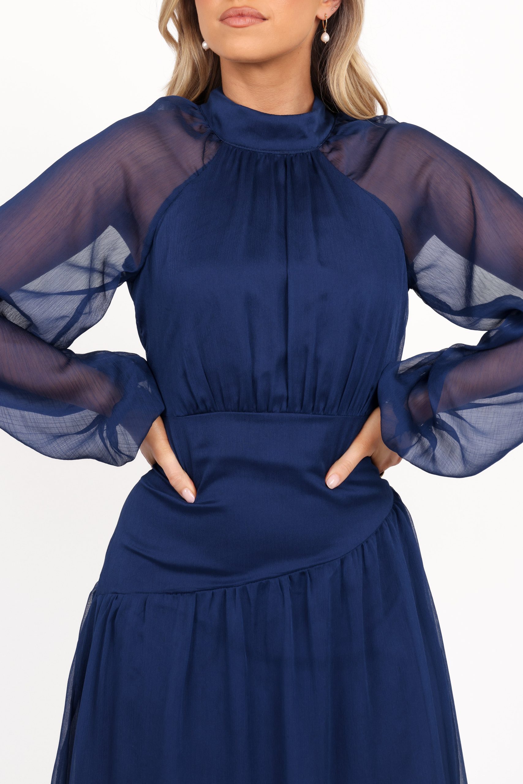 Julip Sheer Long Sleeve Maxi Dress - Navy - Image 4