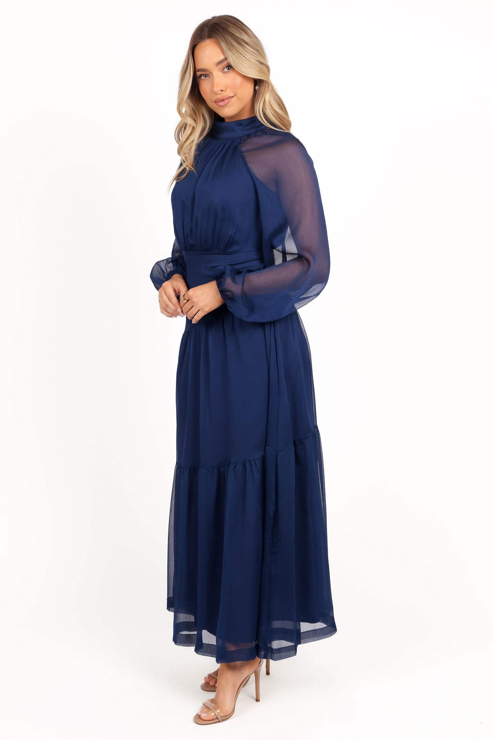 Julip Sheer Long Sleeve Maxi Dress - Navy - Image 5