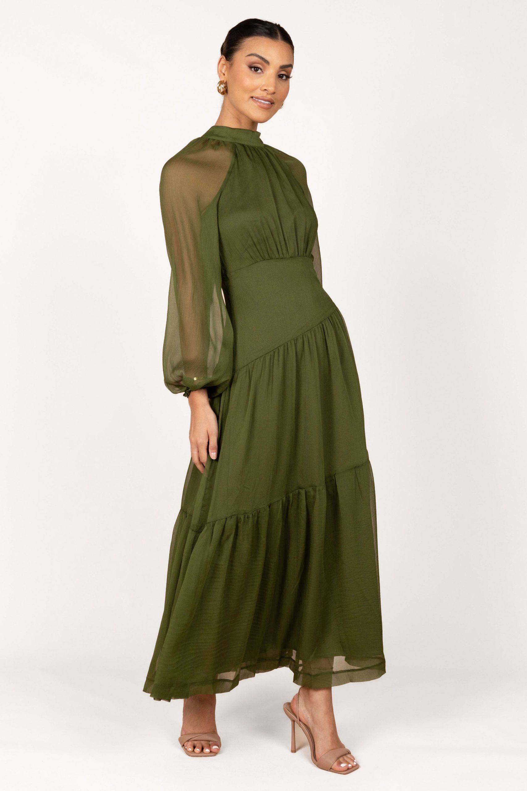 Julip Sheer Long Sleeve Maxi Dress - Olive - Image 5