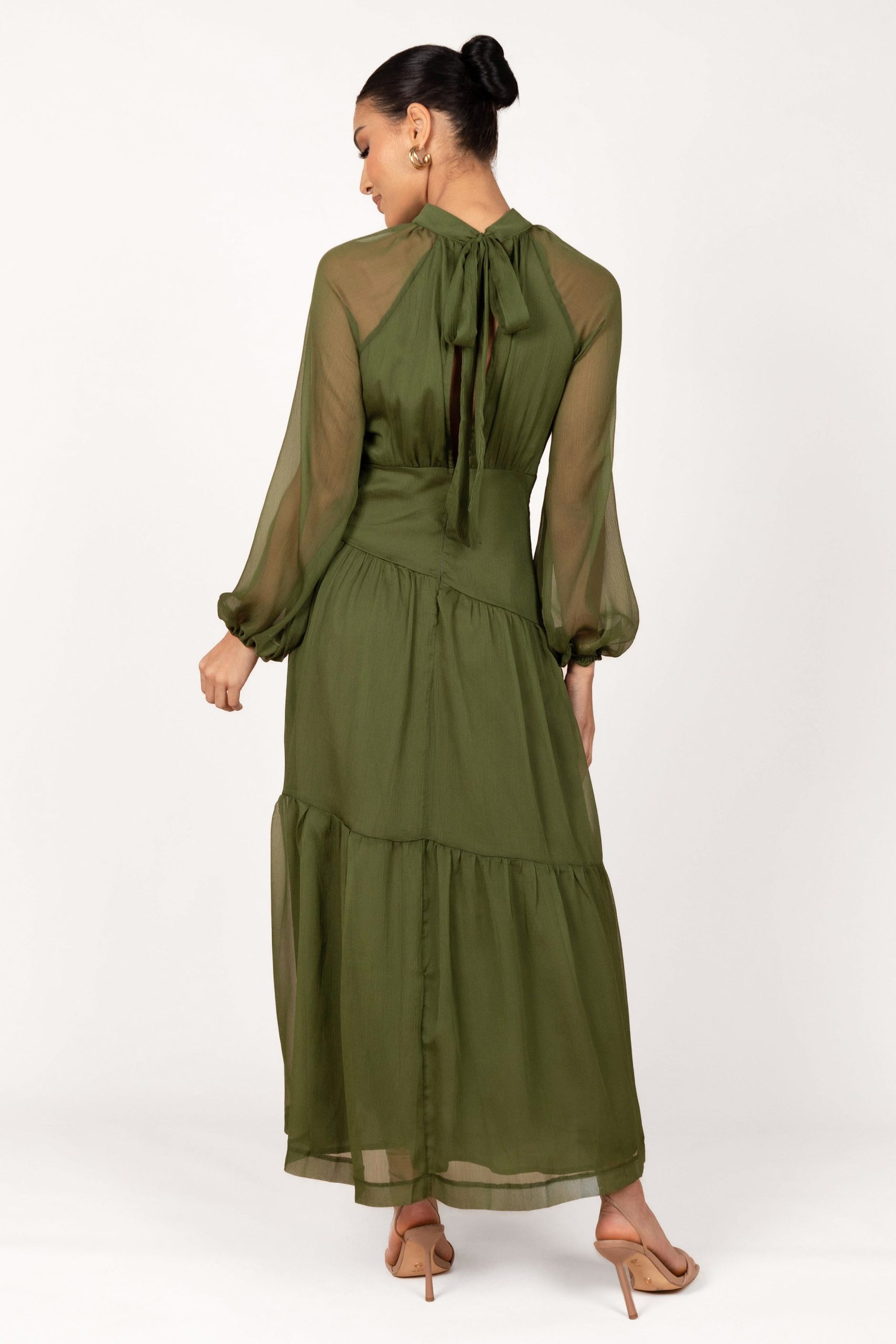 Julip Sheer Long Sleeve Maxi Dress - Olive - Image 2